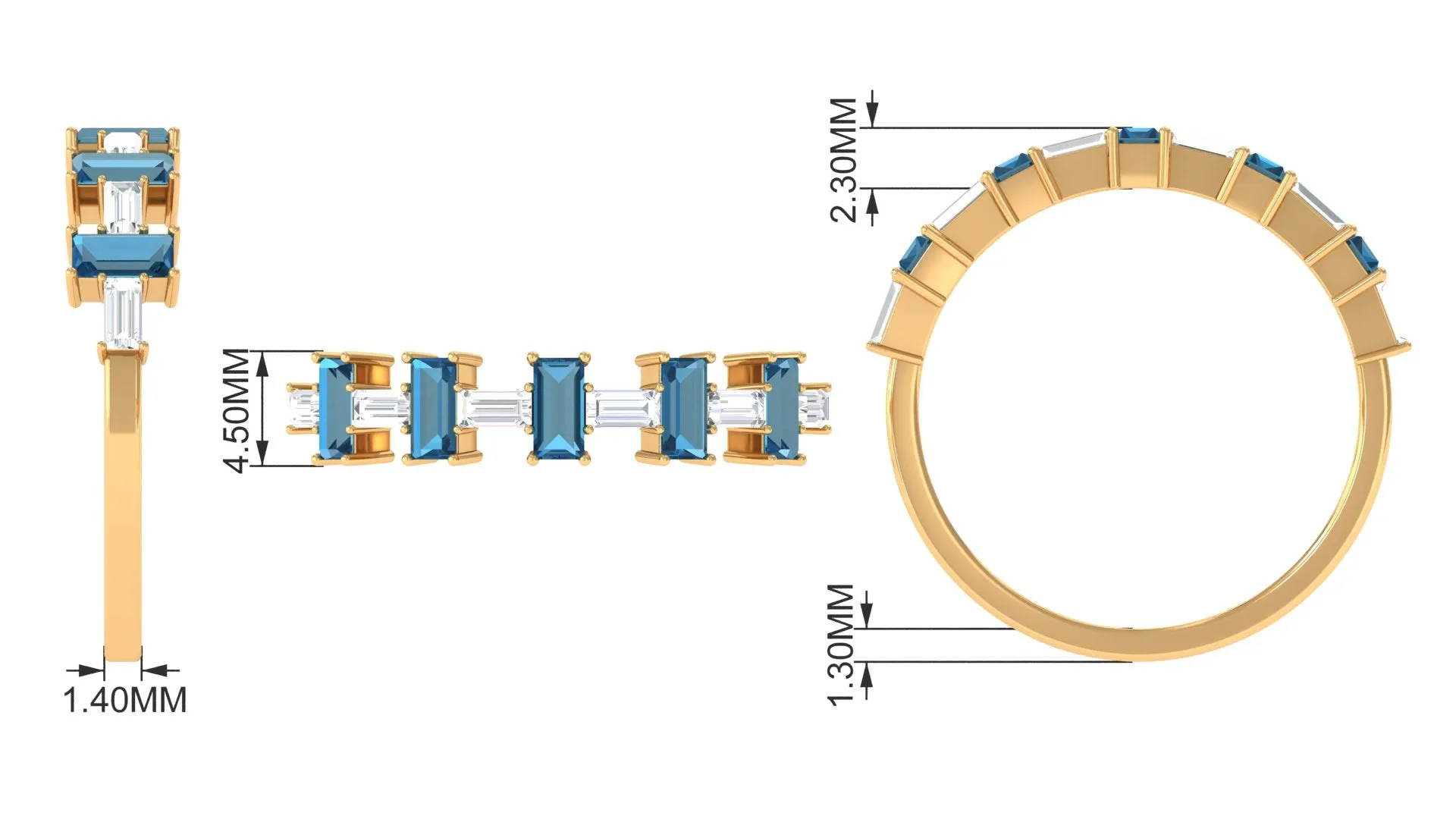 London Blue Topaz and Diamond East West Half Eternity Ring