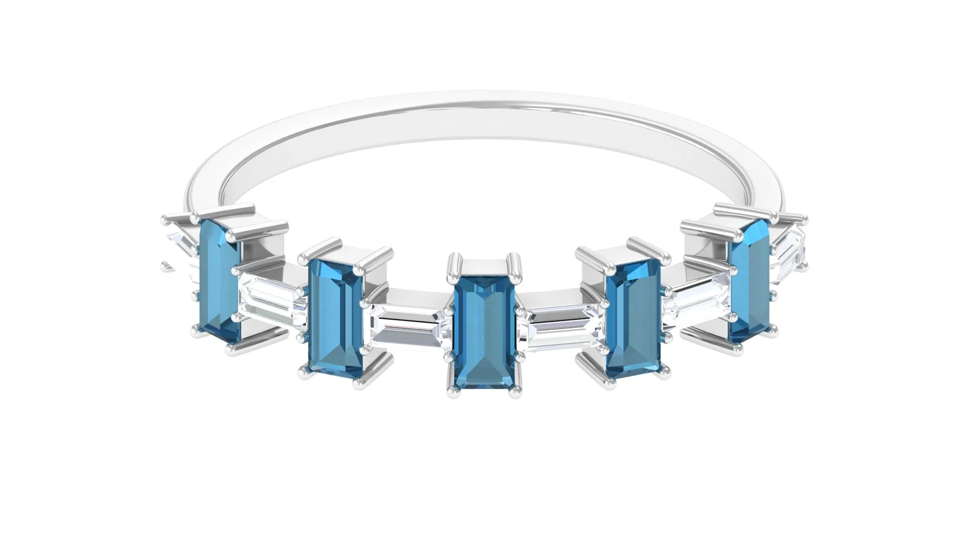 London Blue Topaz and Diamond East West Half Eternity Ring