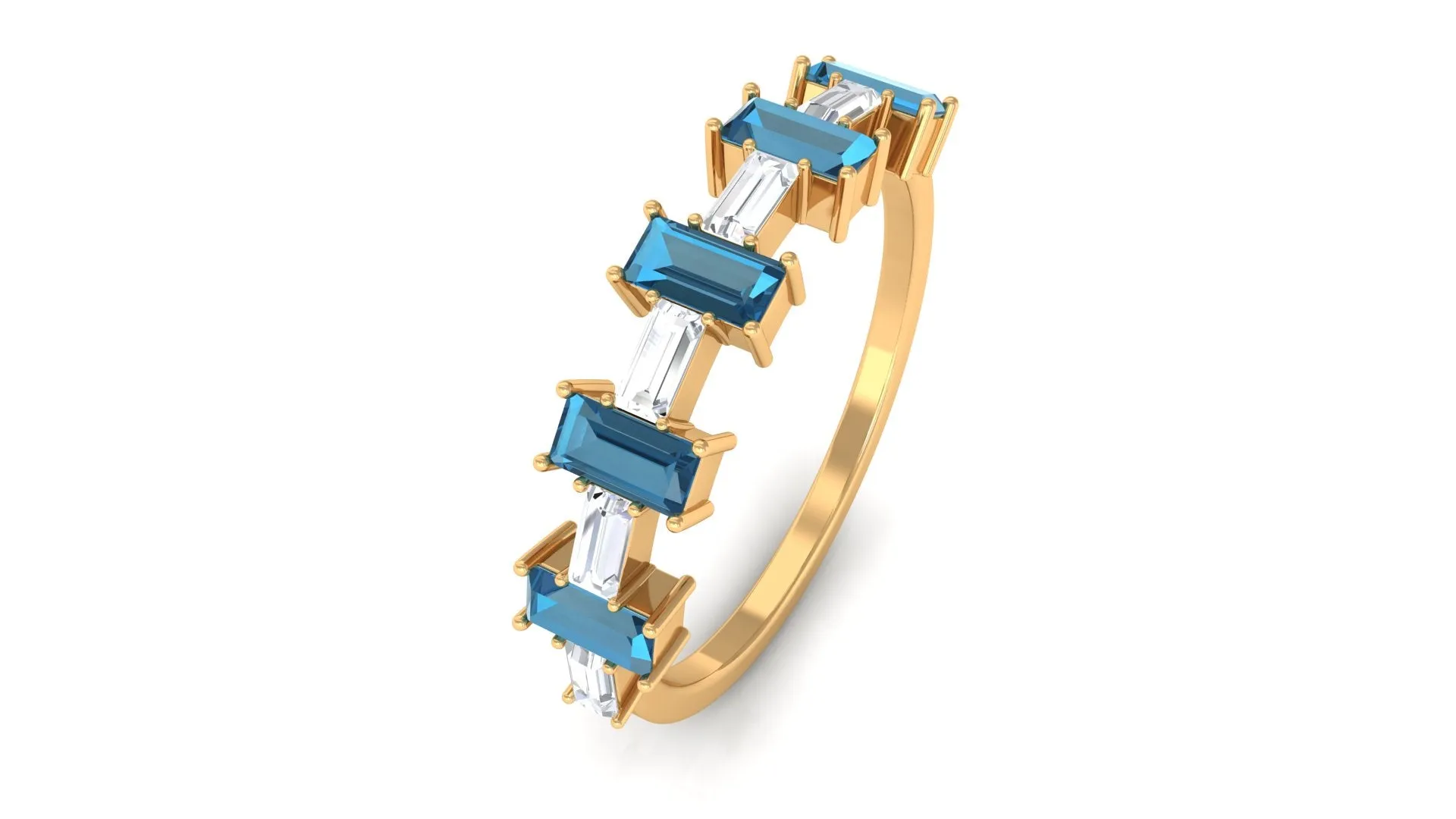 London Blue Topaz and Diamond East West Half Eternity Ring