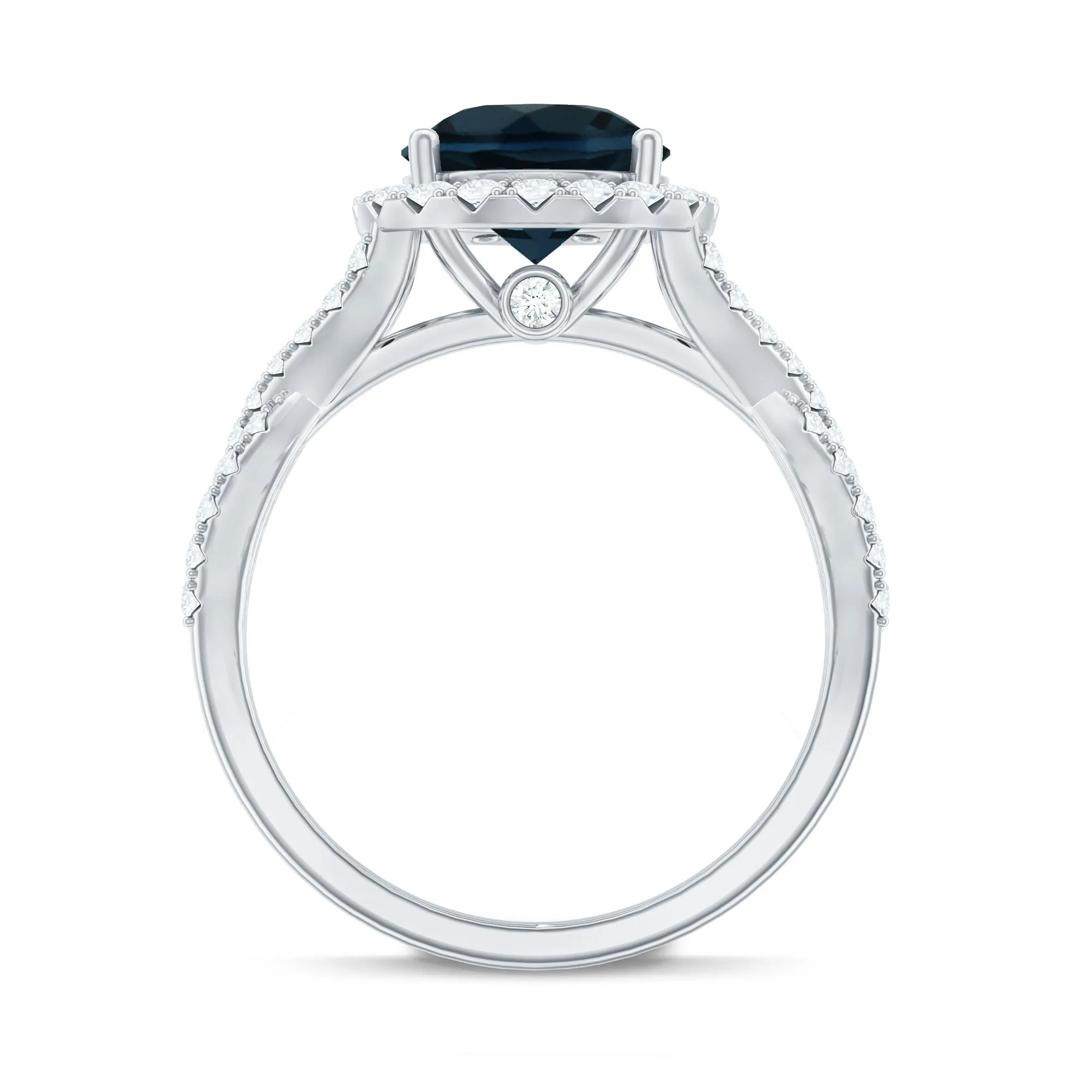 London Blue Topaz Crossover Ring with Diamond Halo