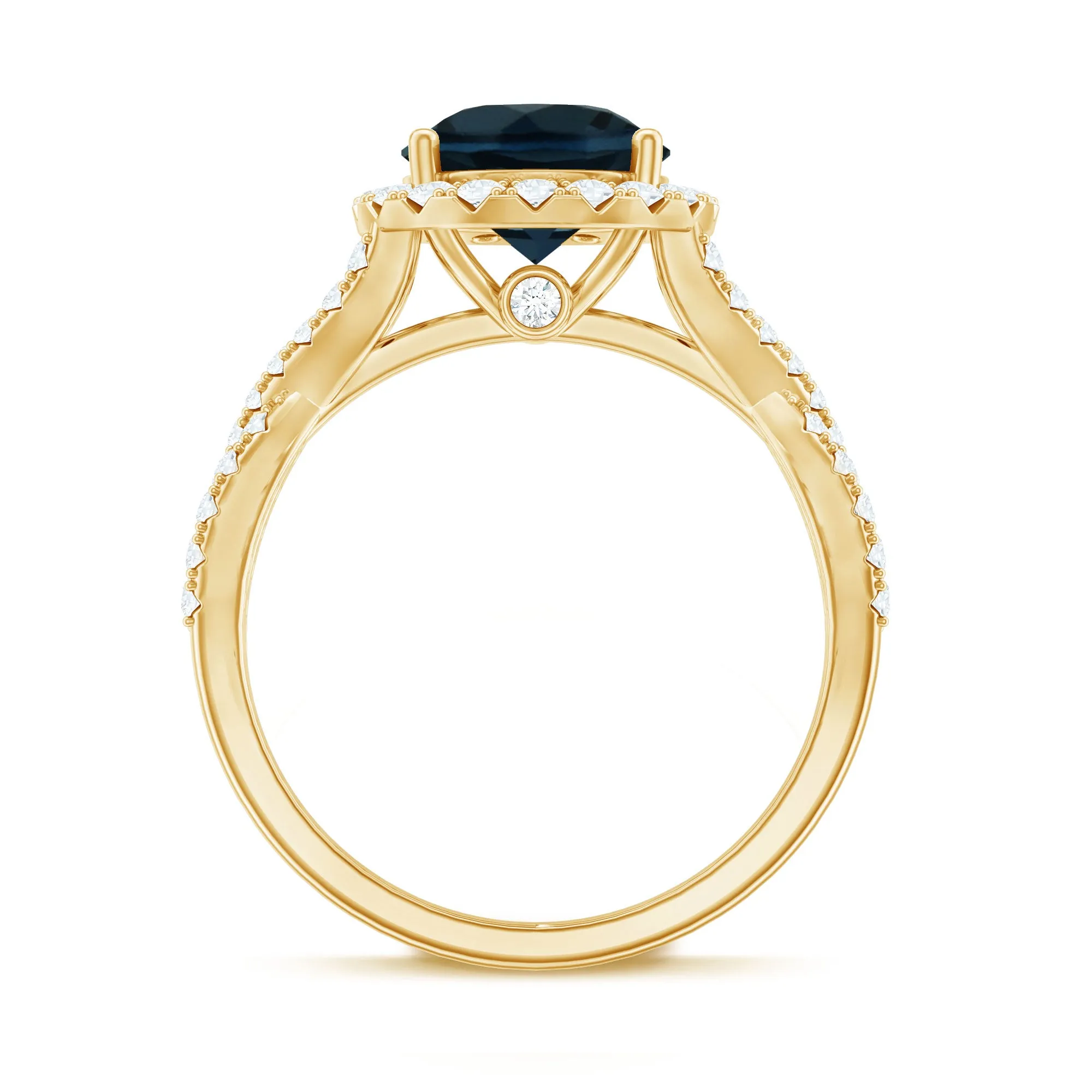London Blue Topaz Crossover Ring with Diamond Halo