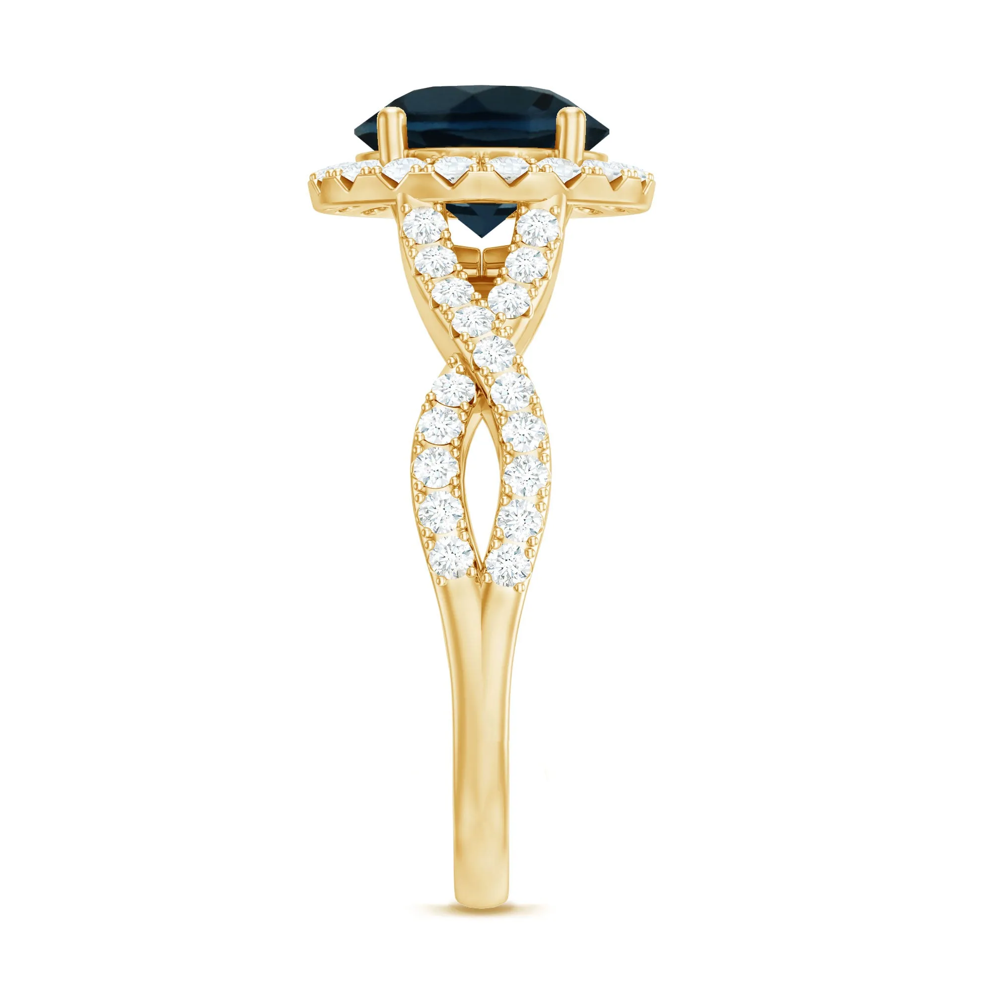 London Blue Topaz Crossover Ring with Diamond Halo