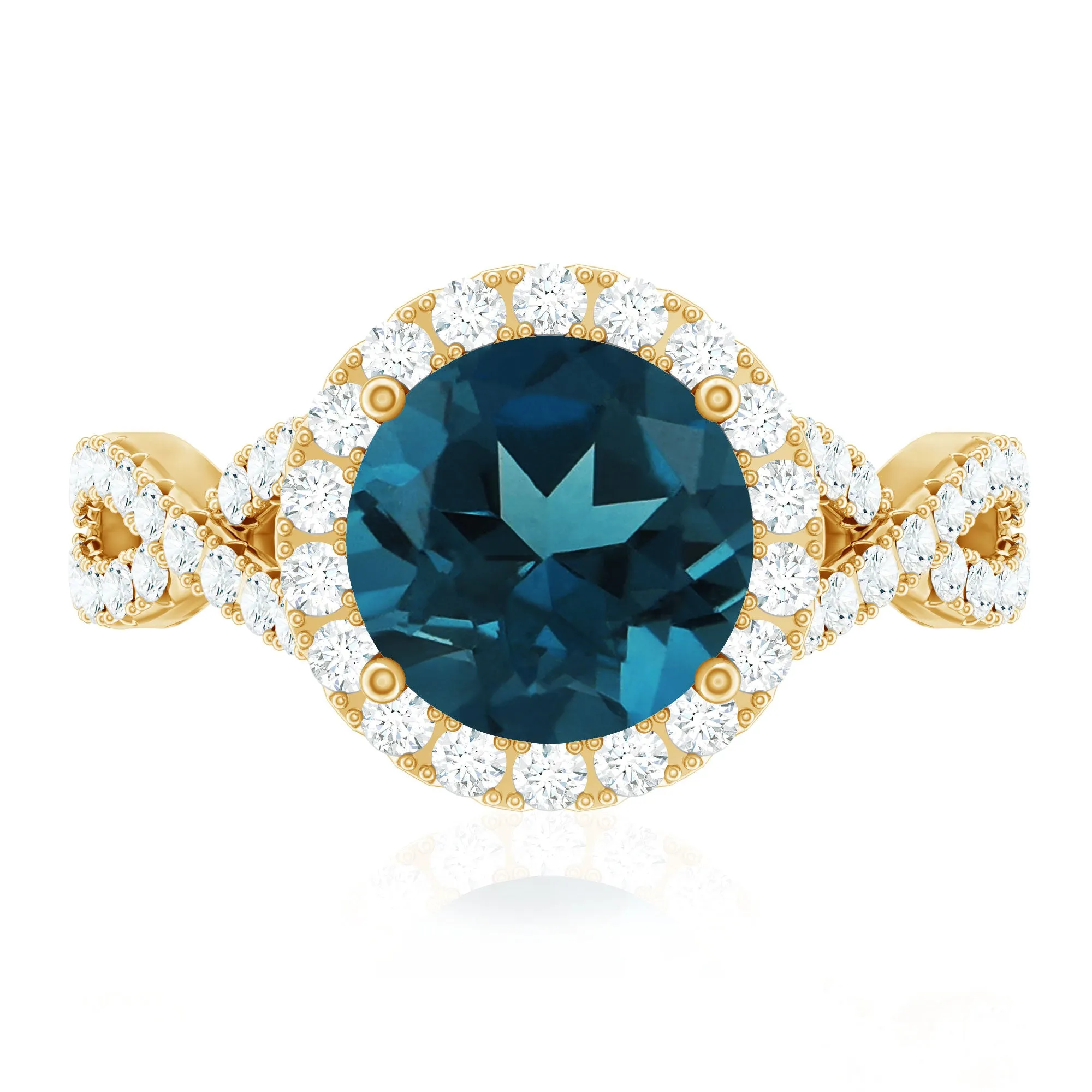 London Blue Topaz Crossover Ring with Diamond Halo