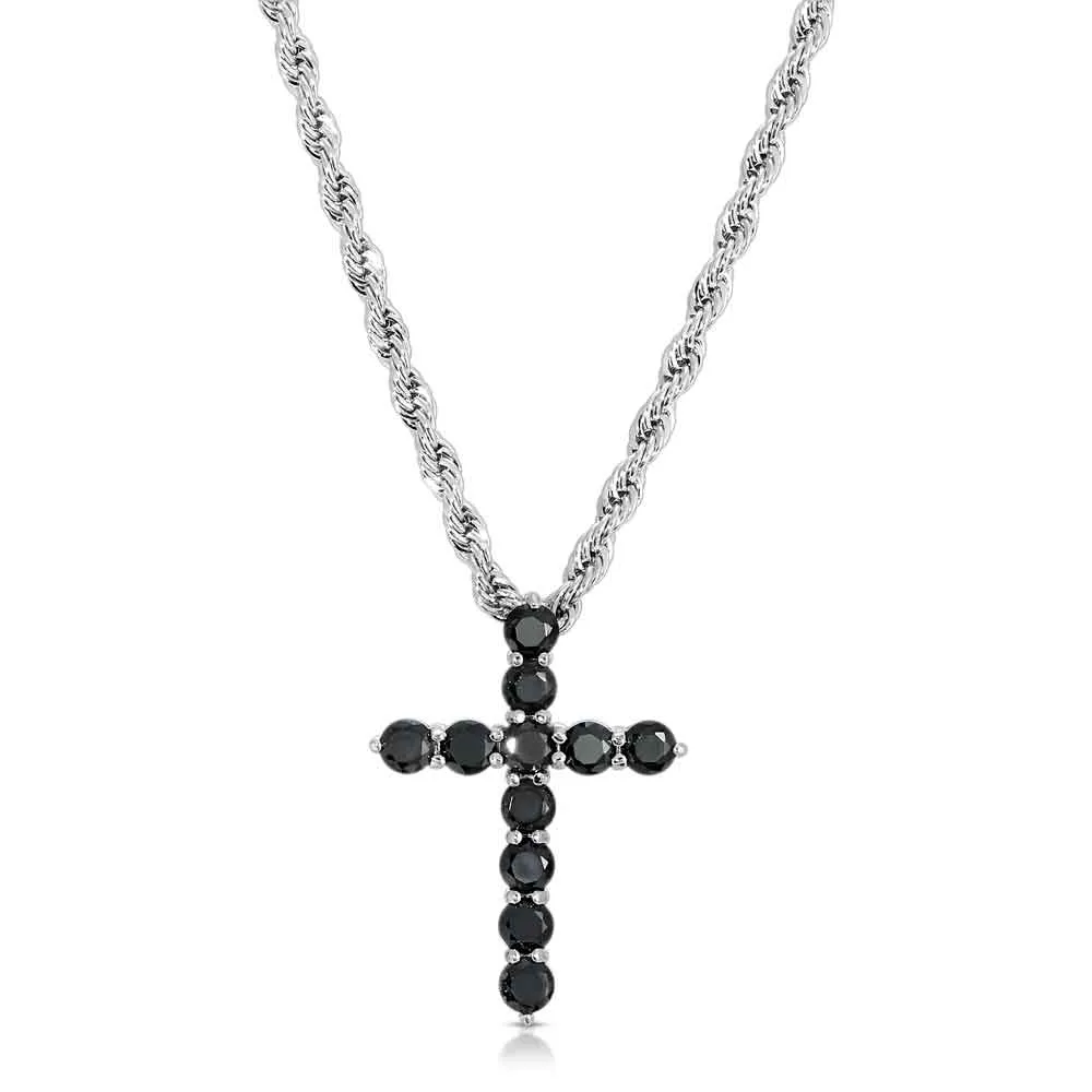Micro Onyx Cross Necklace Pendant & Rope Chain