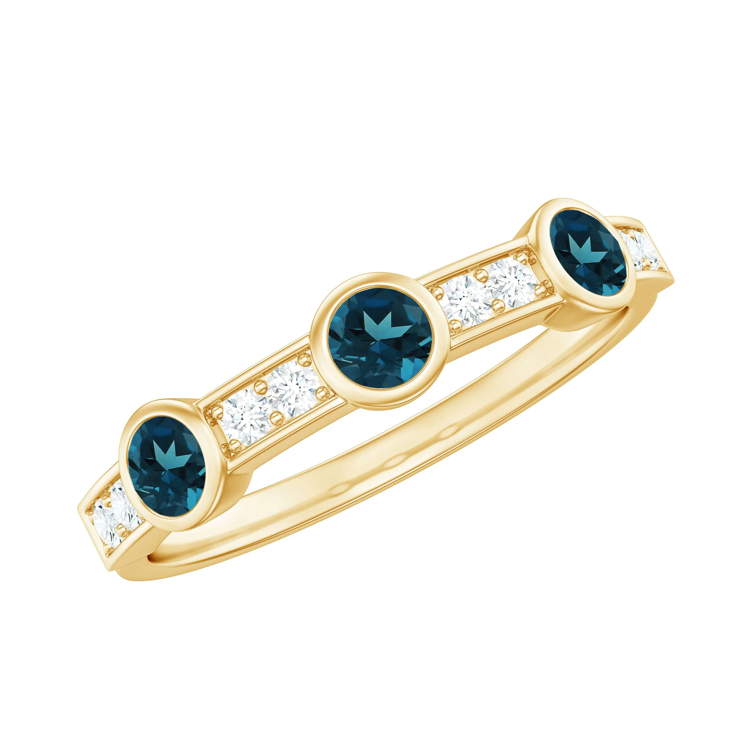 Minimal Half Eternity Ring with London Blue Topaz and Diamond