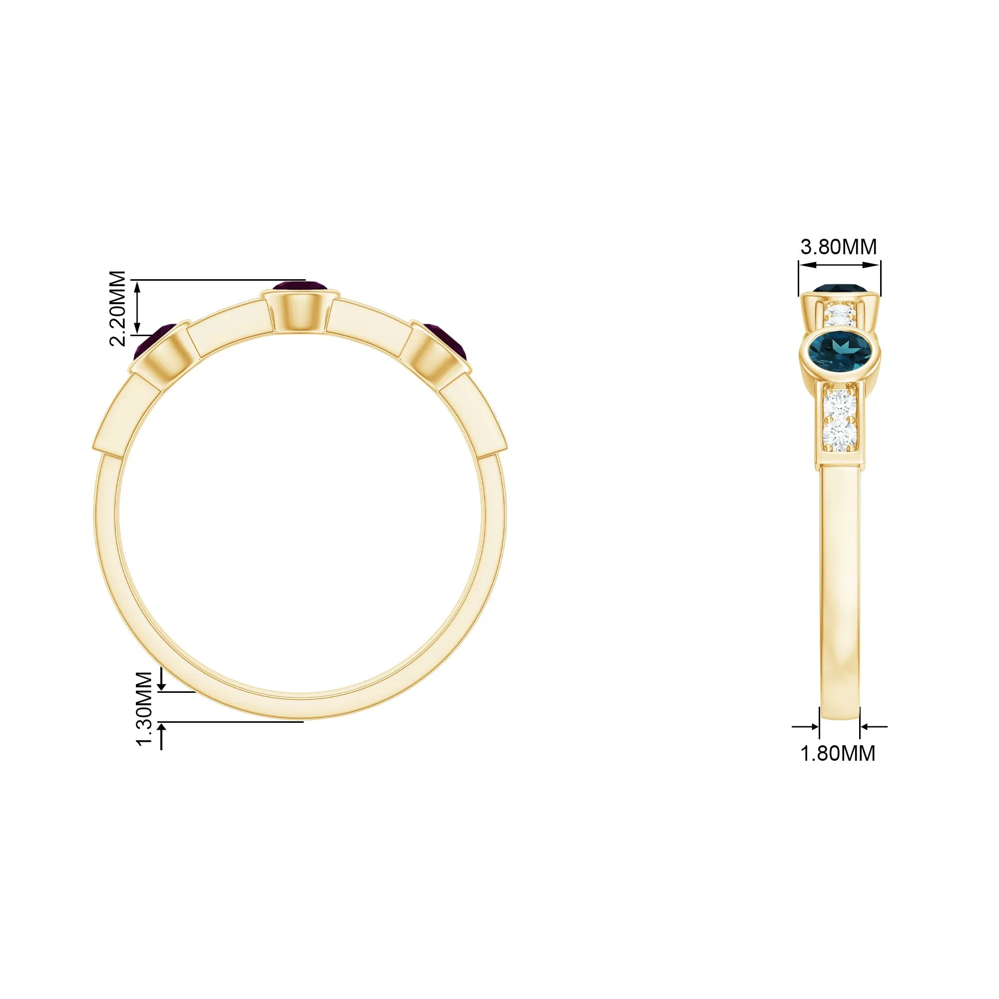 Minimal Half Eternity Ring with London Blue Topaz and Diamond