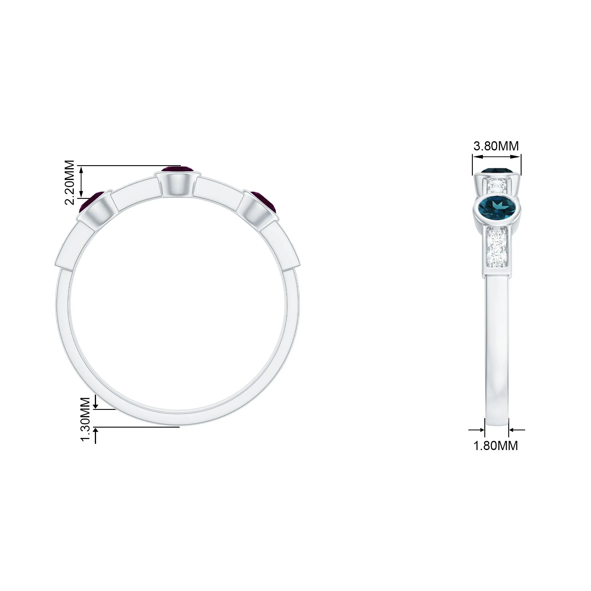 Minimal Half Eternity Ring with London Blue Topaz and Diamond