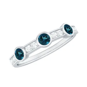 Minimal Half Eternity Ring with London Blue Topaz and Diamond