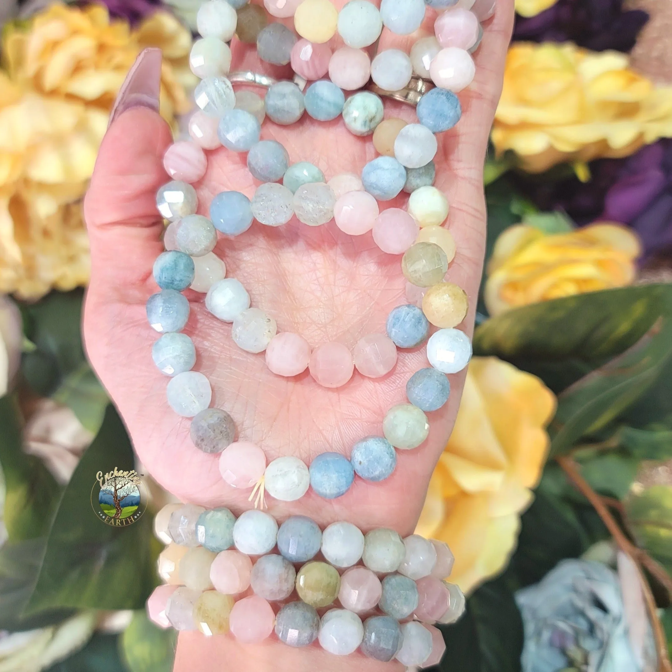 Mixed Beryls Faceted Bracelet for Calm Communication, Confidence and Romance