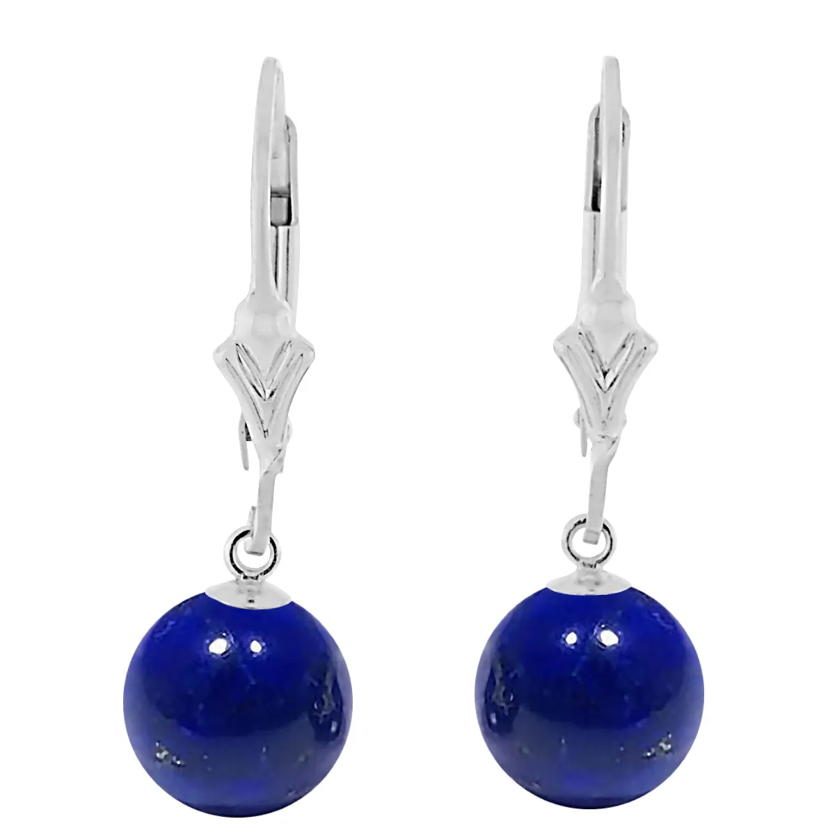 Natural Lapis Lazuli Ball Drop Leverback Earrings 925 Sterling Silver