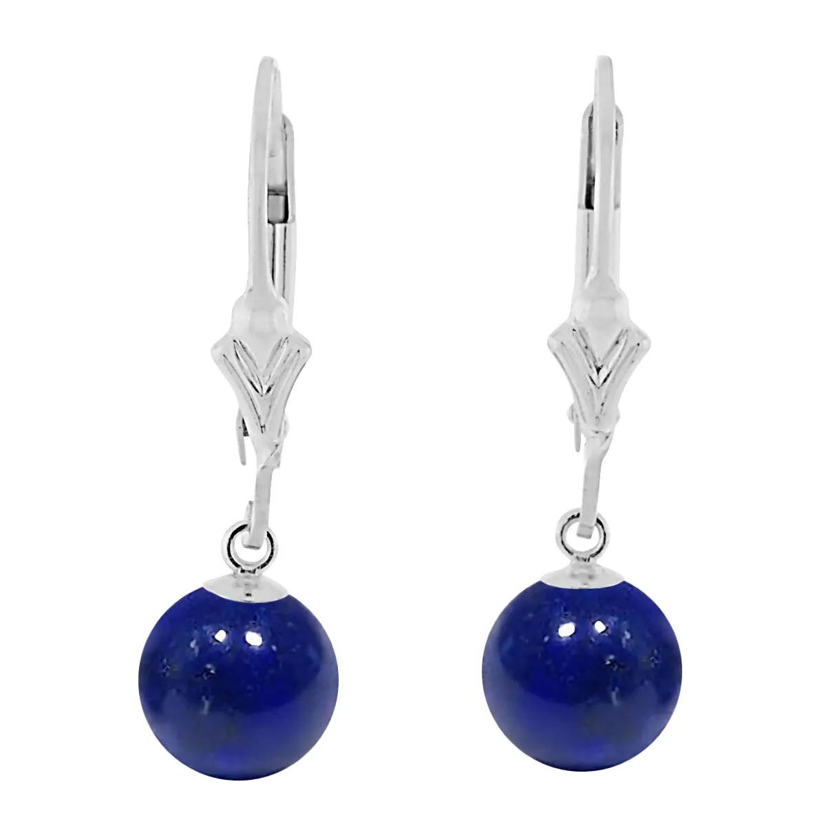 Natural Lapis Lazuli Ball Drop Leverback Earrings 925 Sterling Silver