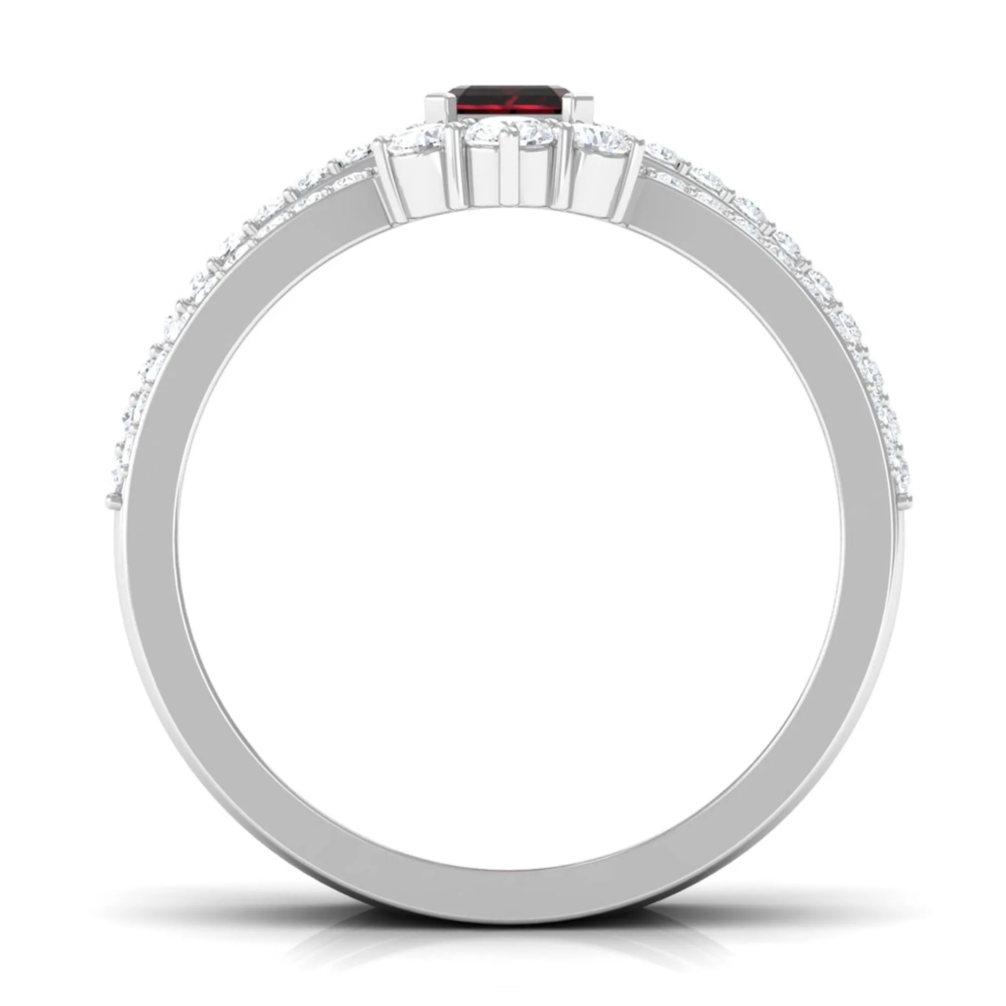 Octagon Cut Garnet Solitaire Engagement Ring Set with Diamond