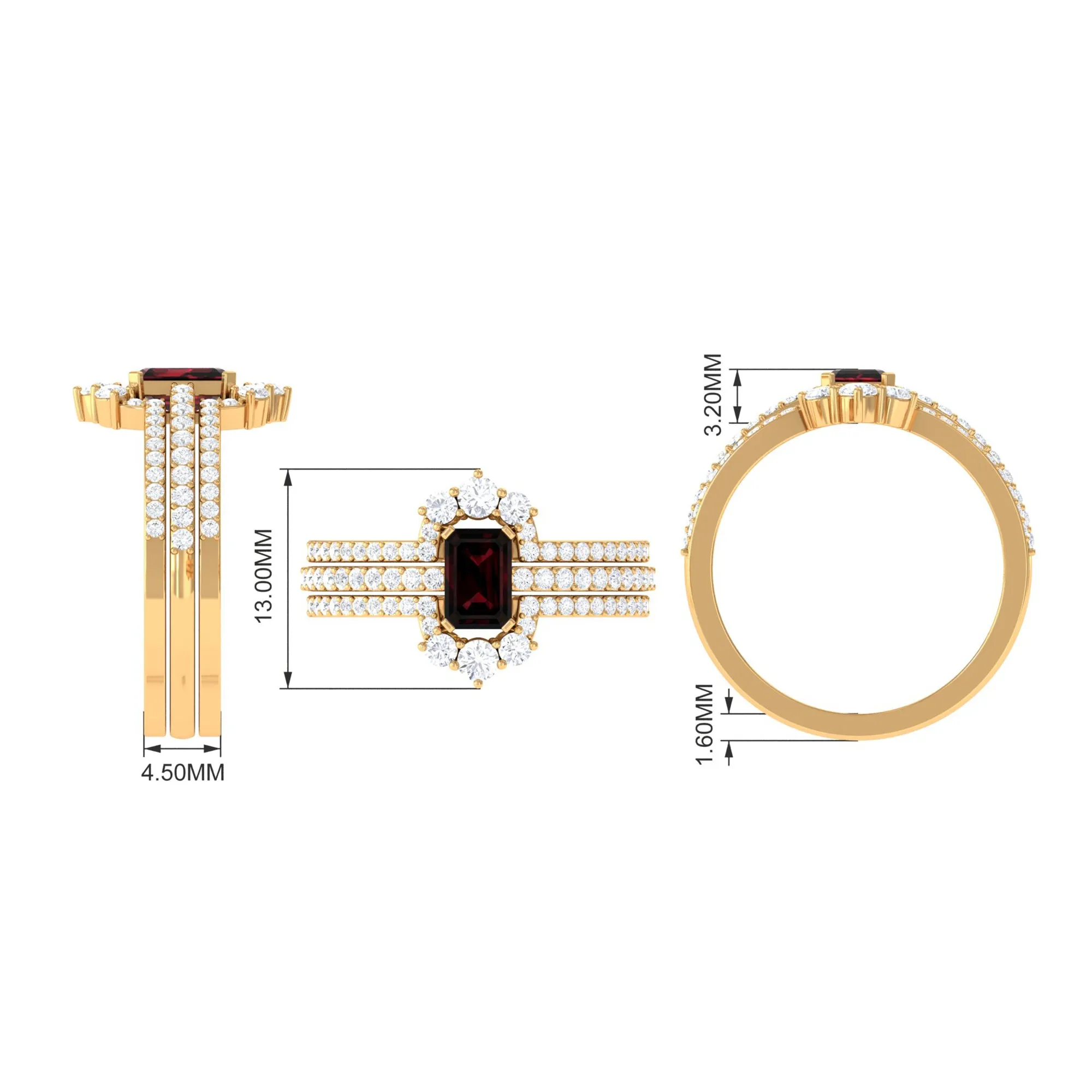 Octagon Cut Garnet Solitaire Engagement Ring Set with Diamond