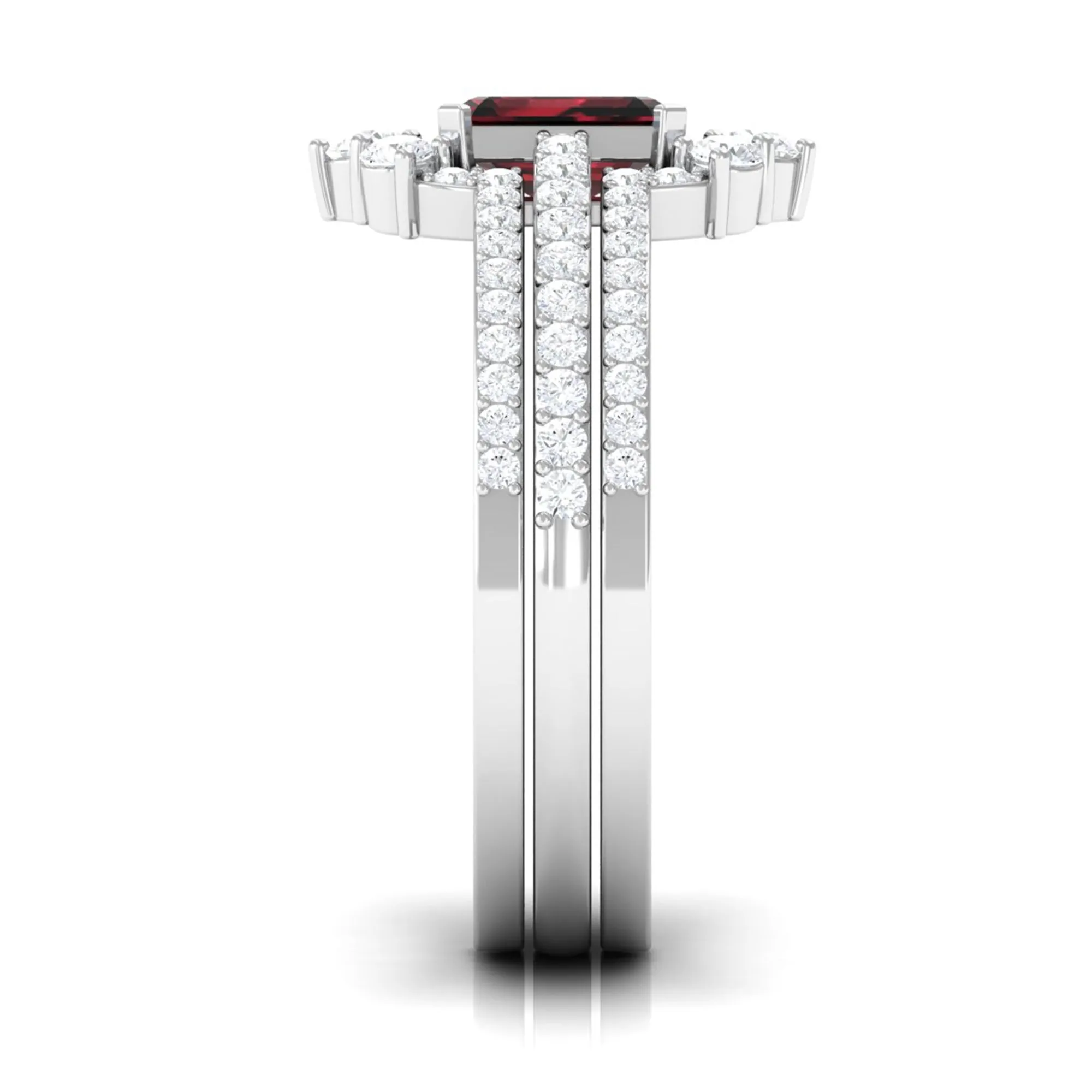 Octagon Cut Garnet Solitaire Engagement Ring Set with Diamond