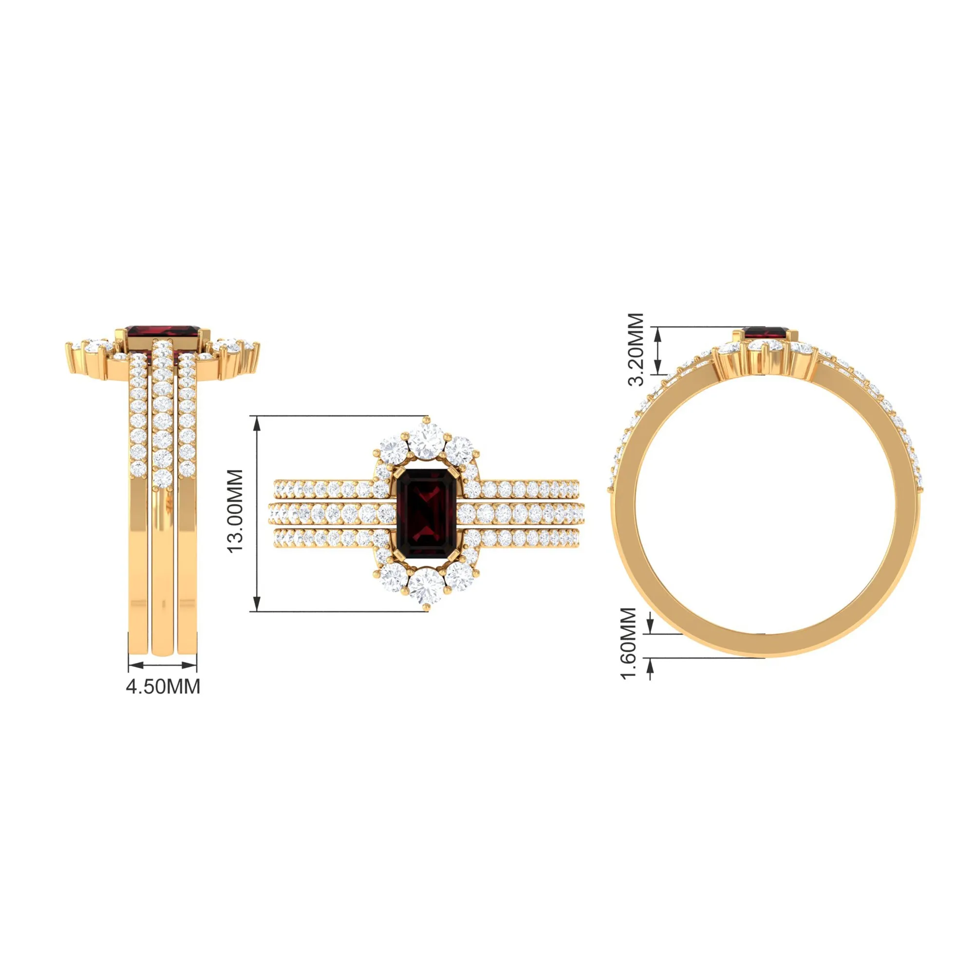 Octagon Cut Garnet Solitaire Engagement Ring Set with Diamond