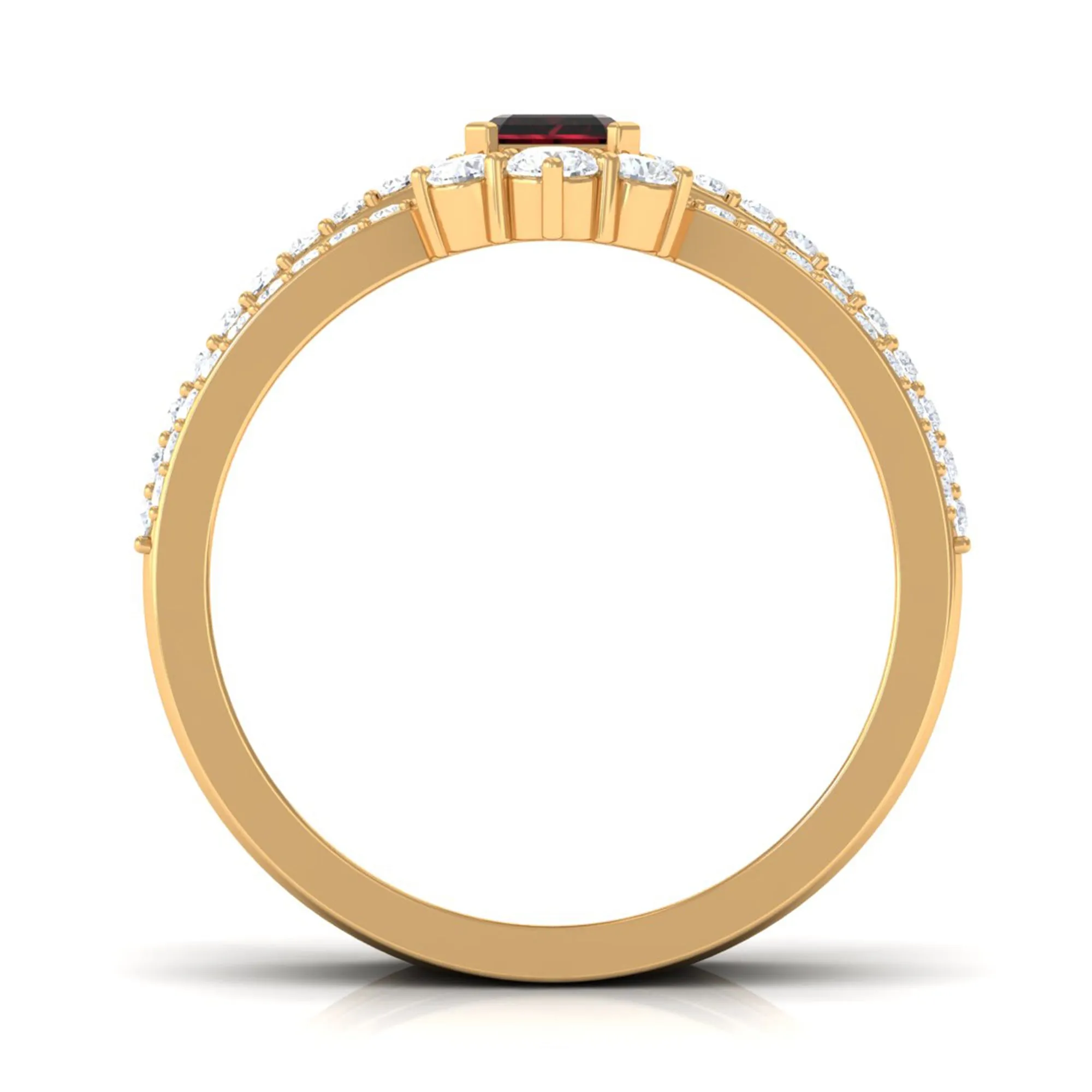 Octagon Cut Garnet Solitaire Engagement Ring Set with Diamond