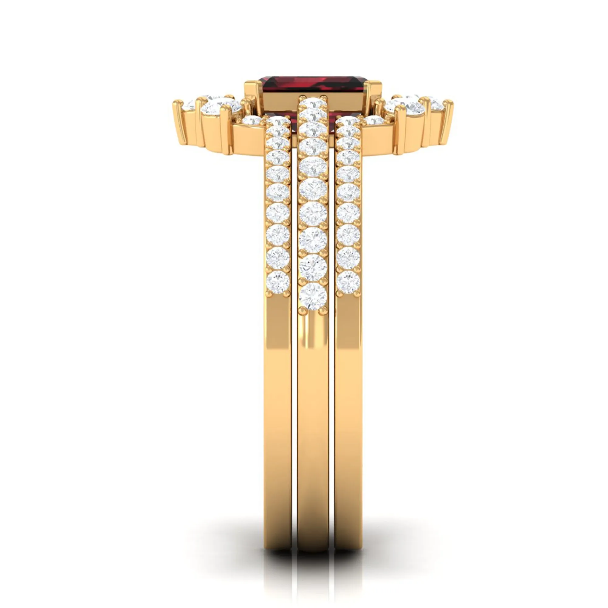 Octagon Cut Garnet Solitaire Engagement Ring Set with Diamond