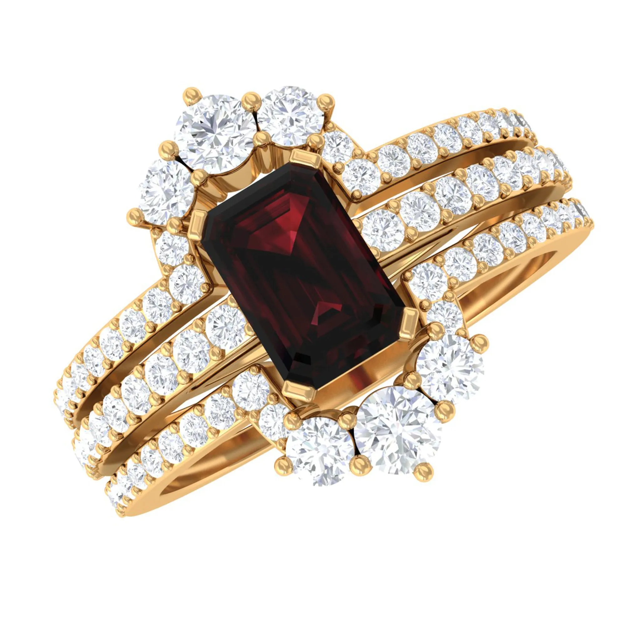 Octagon Cut Garnet Solitaire Engagement Ring Set with Diamond