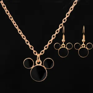 Onyx Mickey Mouse Necklace & Earring Set