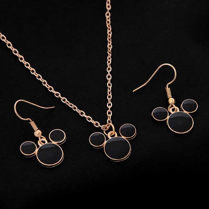 Onyx Mickey Mouse Necklace & Earring Set
