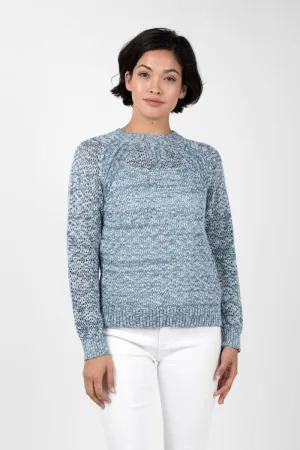 Open Knit Crew Neck in Blue