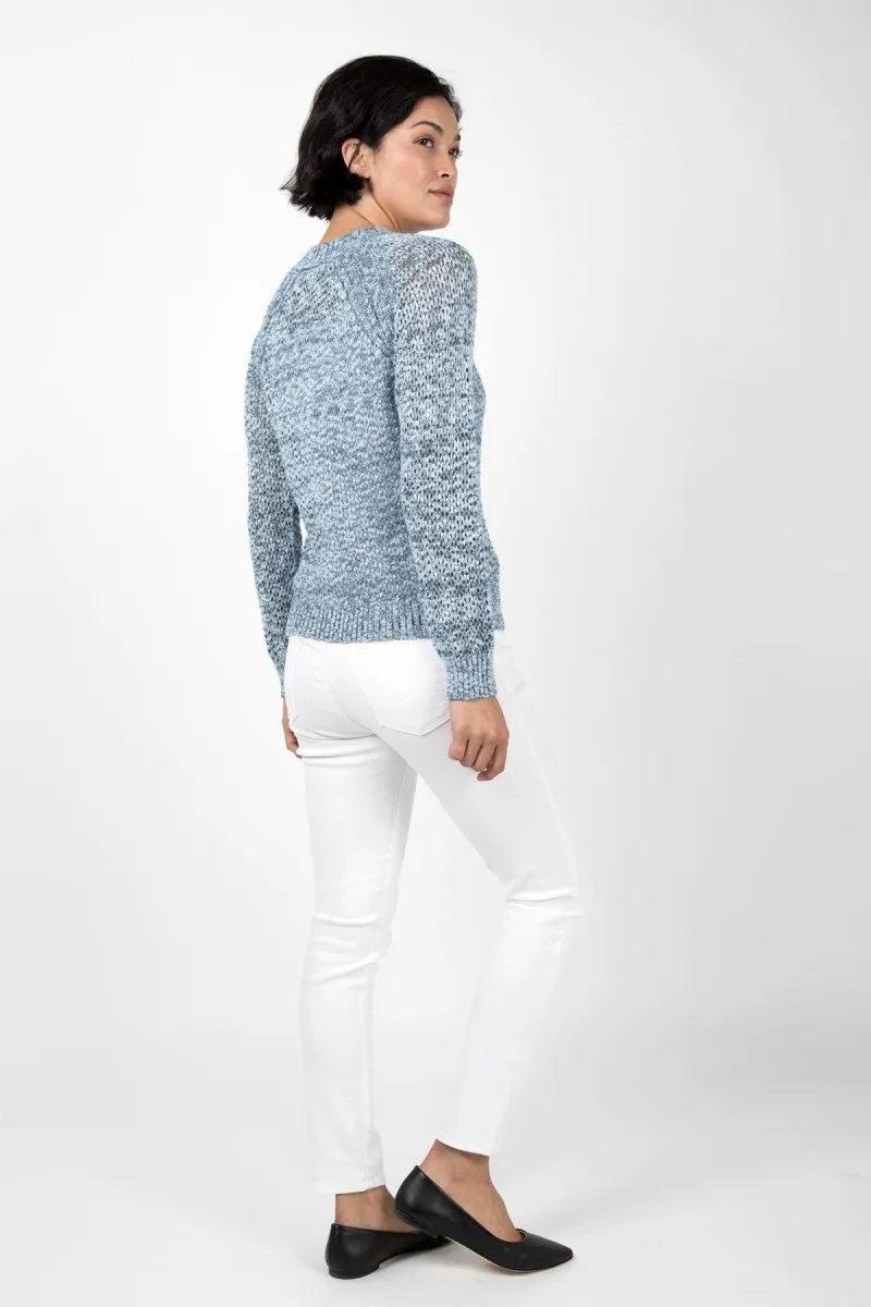 Open Knit Crew Neck in Blue