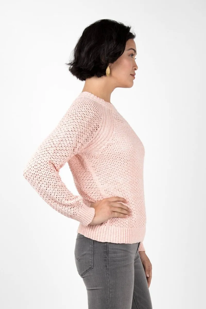 Open Knit Crew Neck in Peach