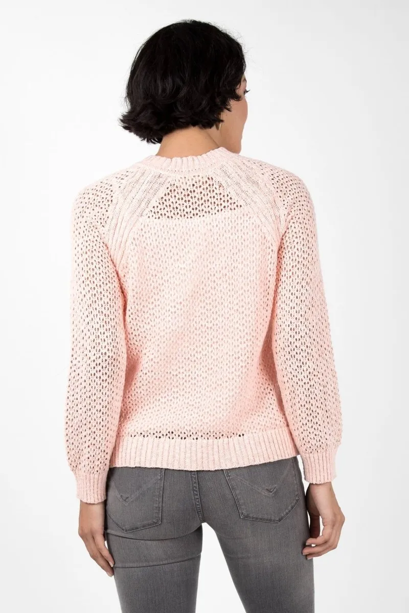 Open Knit Crew Neck in Peach