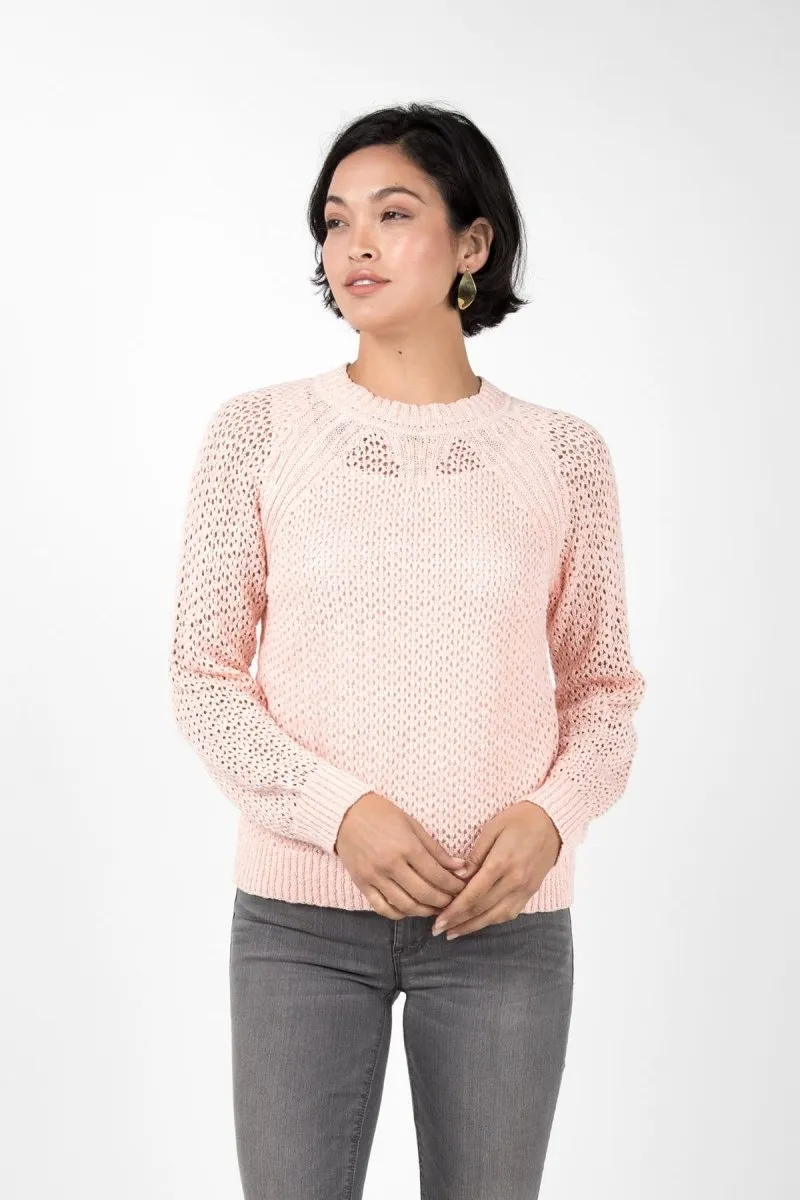 Open Knit Crew Neck in Peach