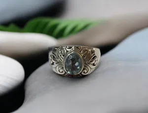 Oval Bezel Set Blue Topaz Ring set in Sterling Silver-Size 9