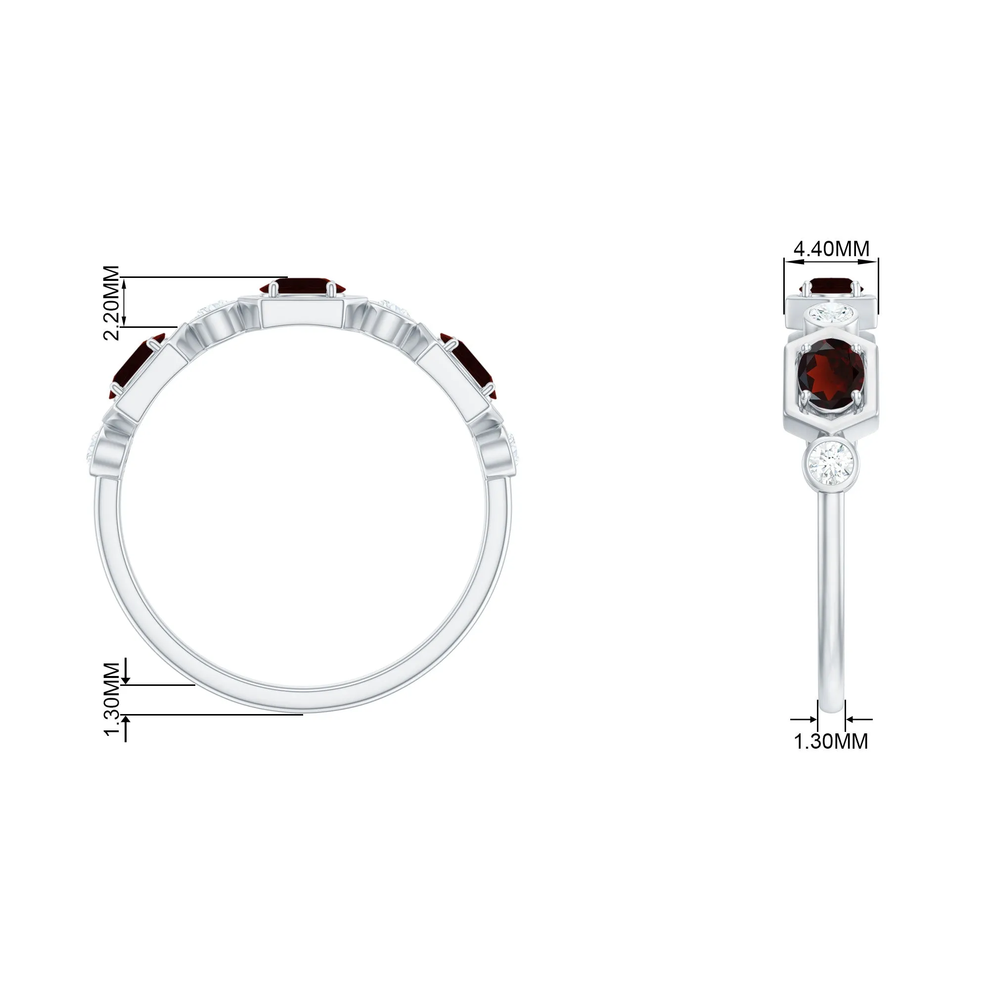 Oval Cut Garnet Half Eternity Ring with Diamond Stones
