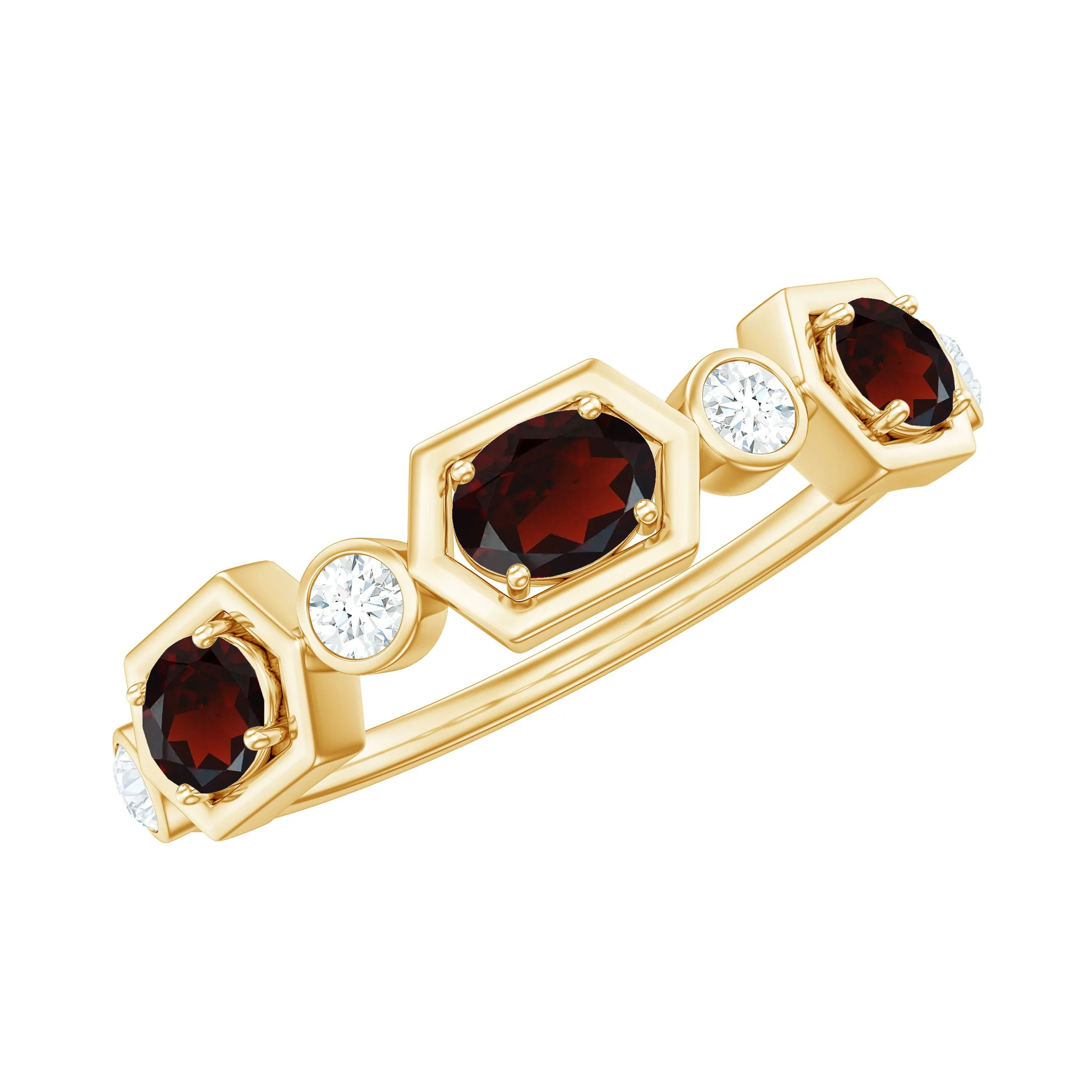 Oval Cut Garnet Half Eternity Ring with Diamond Stones