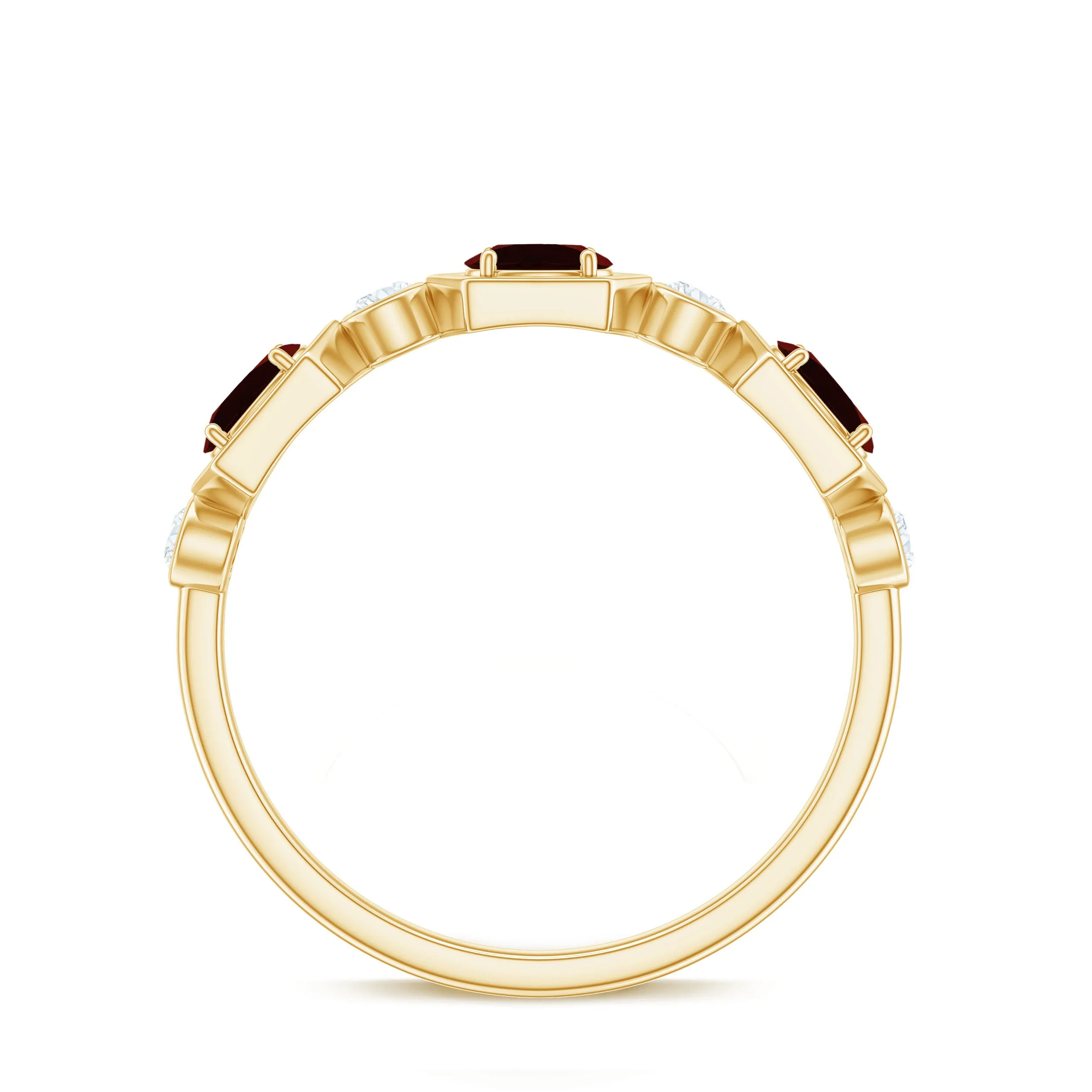 Oval Cut Garnet Half Eternity Ring with Diamond Stones