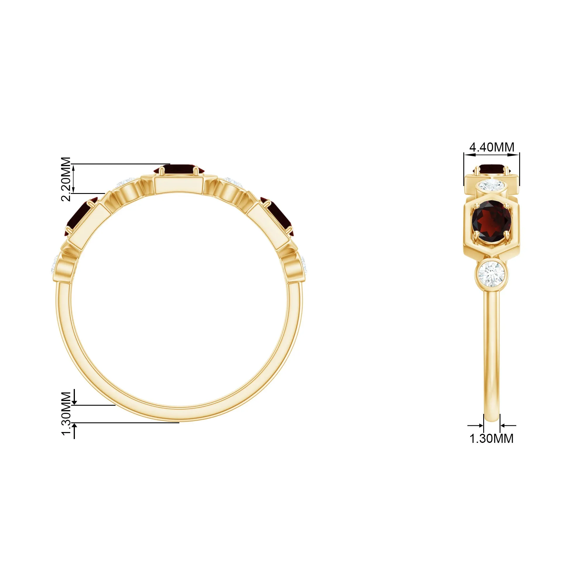 Oval Cut Garnet Half Eternity Ring with Diamond Stones