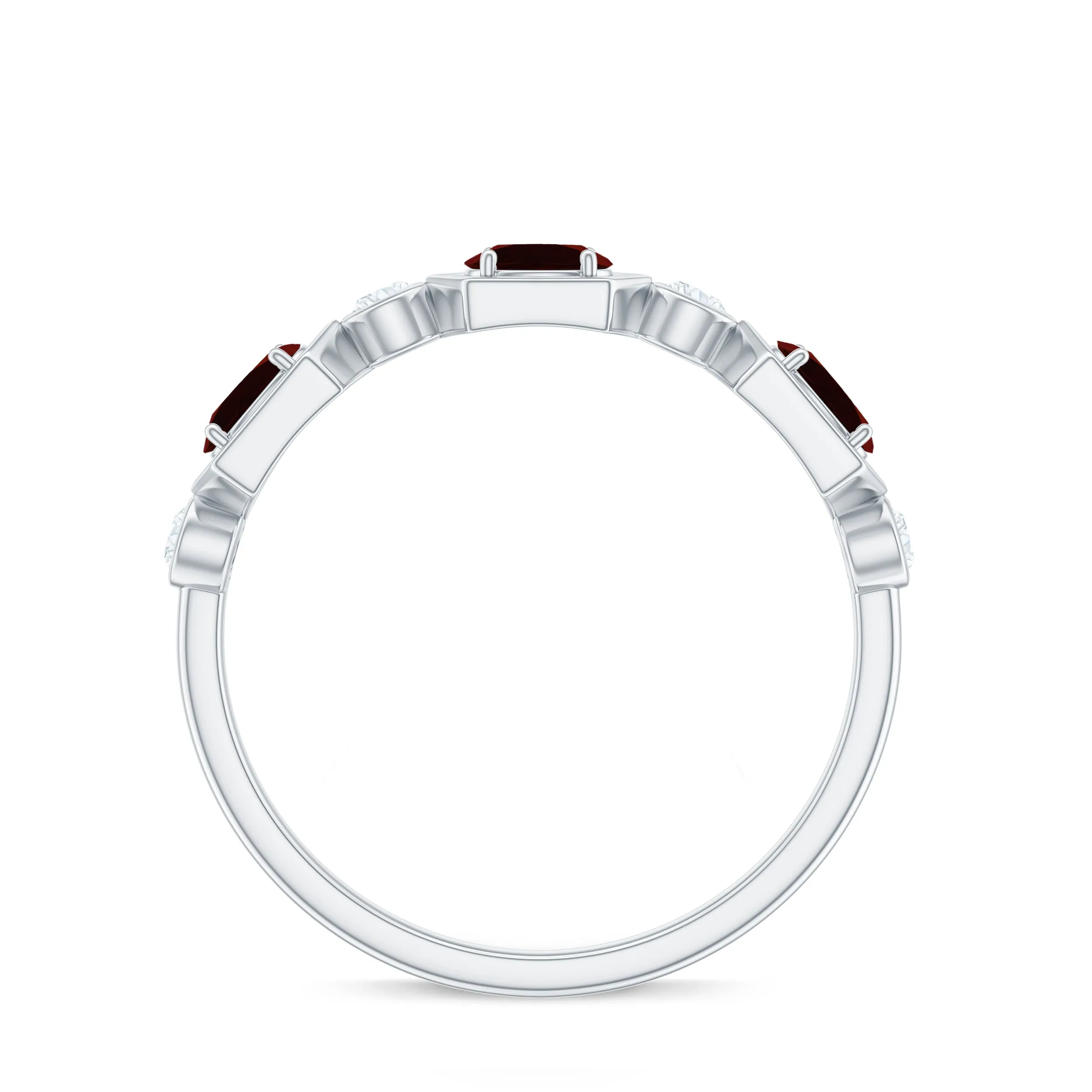 Oval Cut Garnet Half Eternity Ring with Diamond Stones