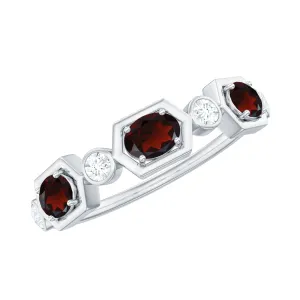 Oval Cut Garnet Half Eternity Ring with Diamond Stones