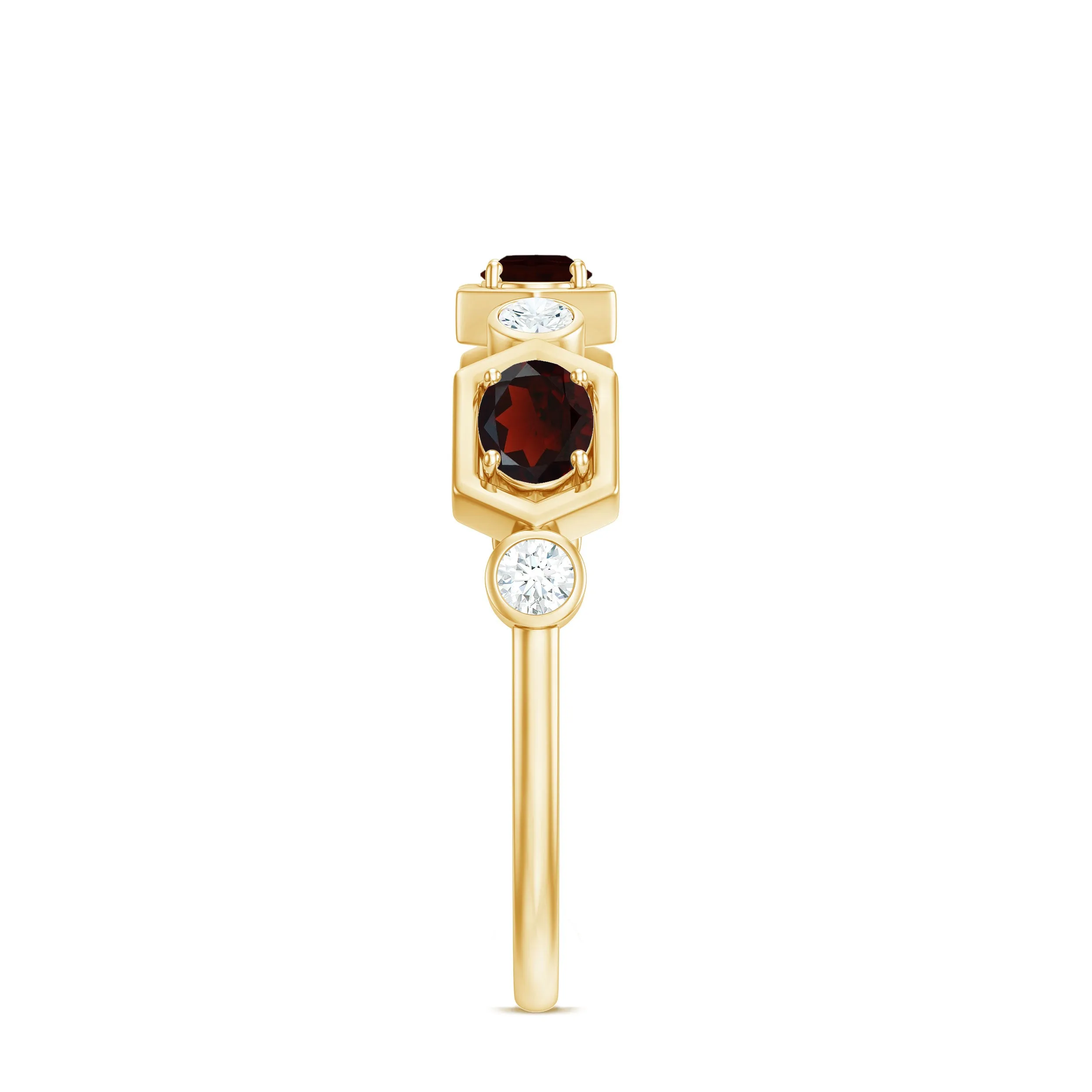 Oval Cut Garnet Half Eternity Ring with Diamond Stones