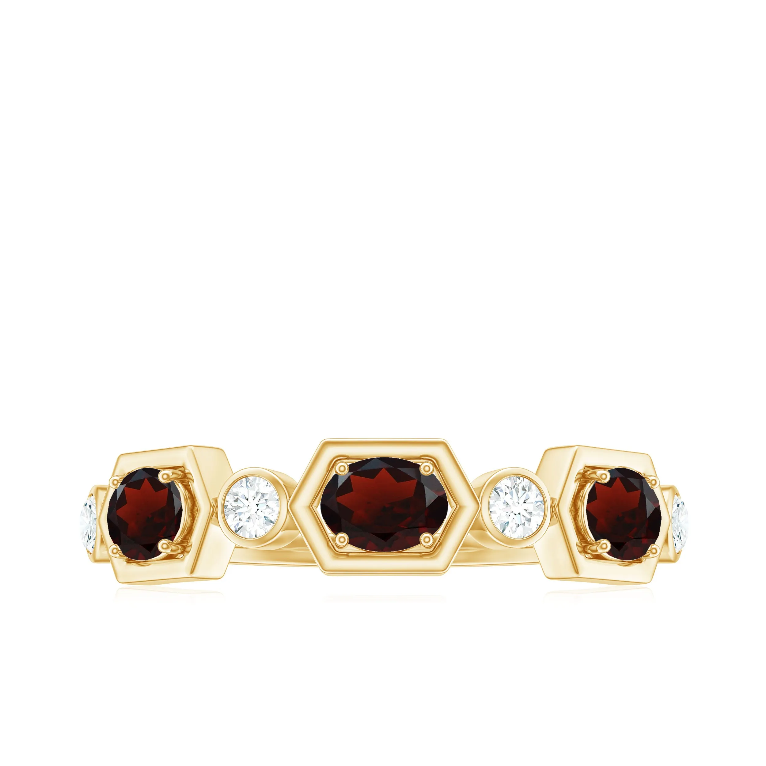 Oval Cut Garnet Half Eternity Ring with Diamond Stones