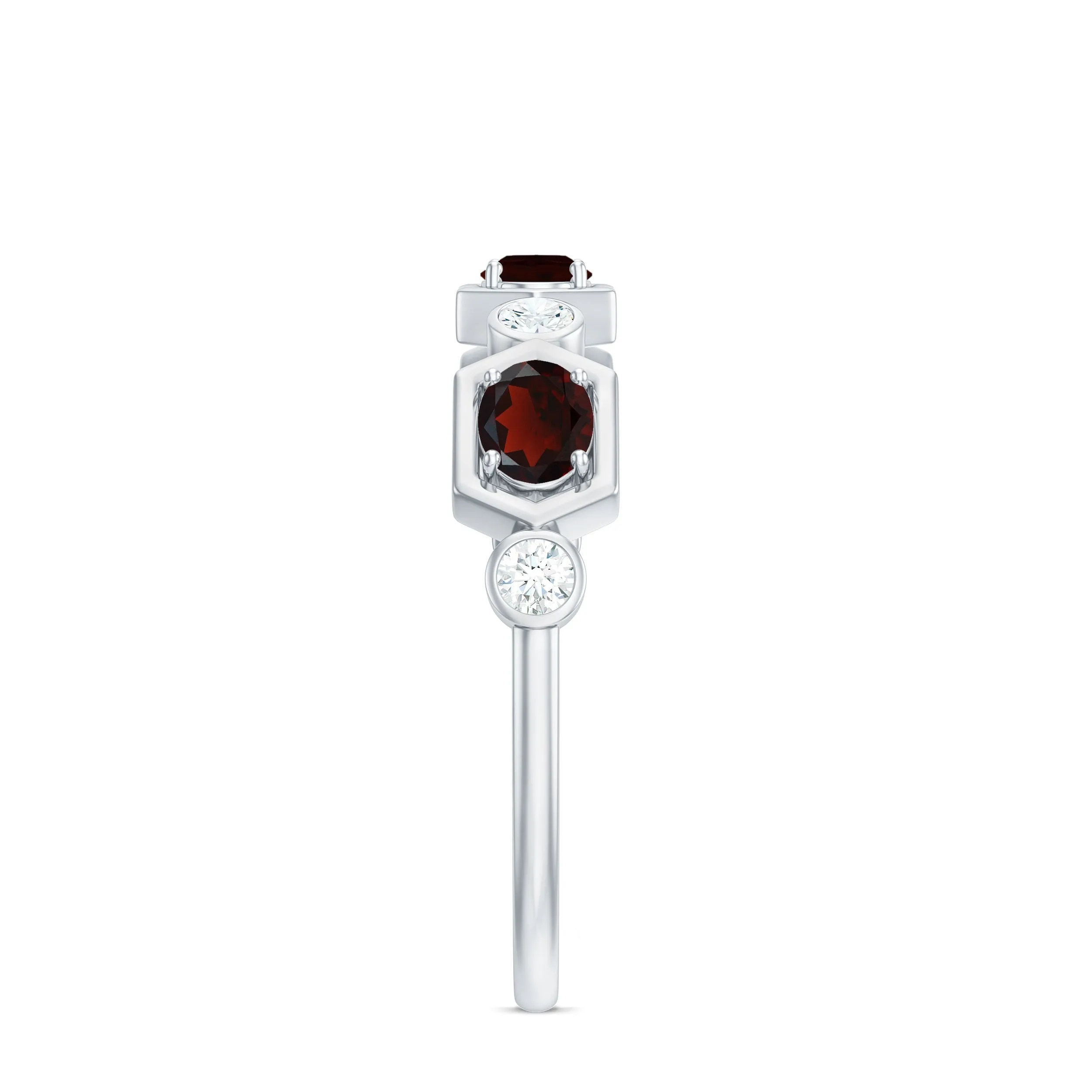 Oval Cut Garnet Half Eternity Ring with Diamond Stones