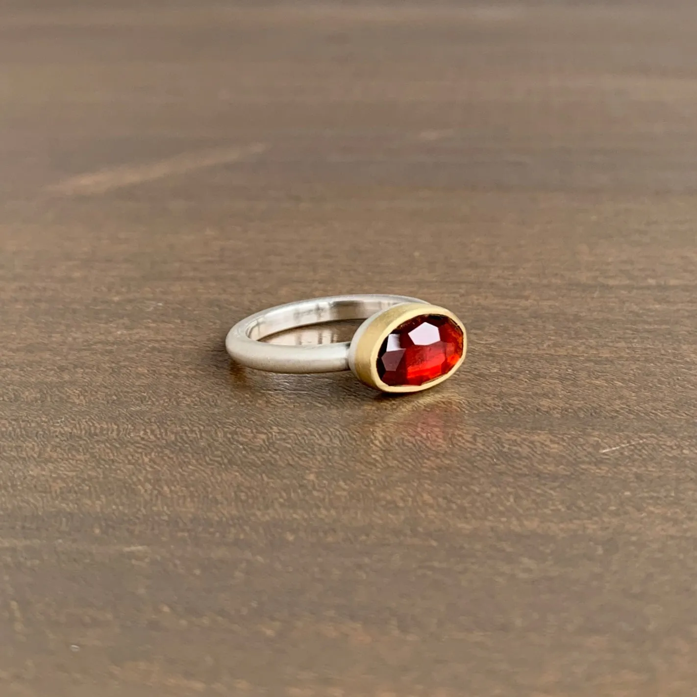 Oval Rose Cut Garnet Ring