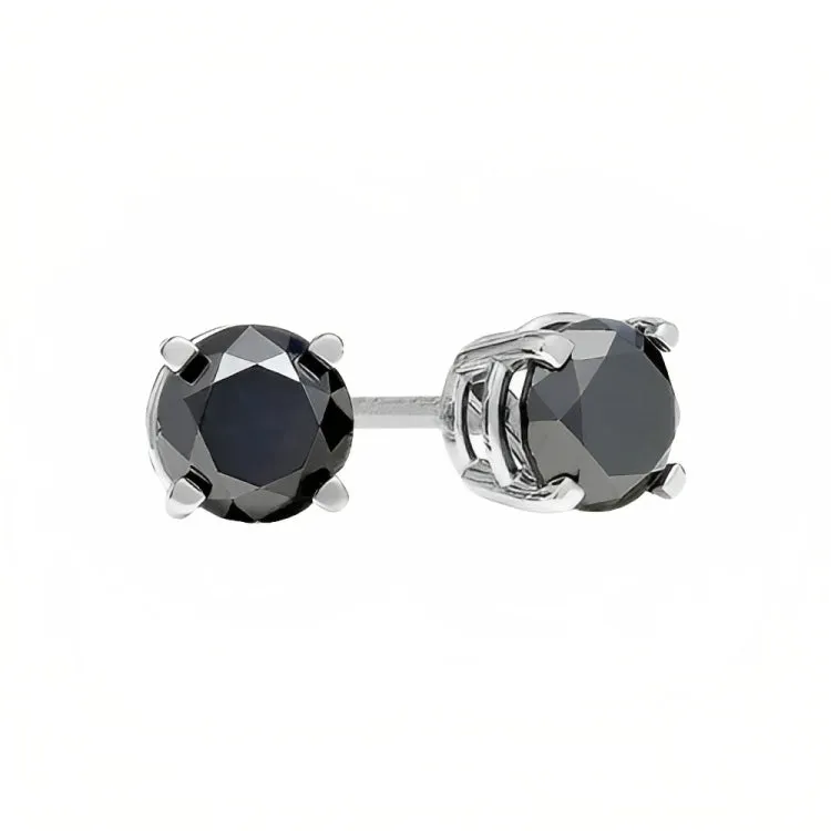 Paris Jewelry 18k White Gold 2 Pair Created Black Sapphire 4mm Round & Princess Cut Stud Earrings Plated