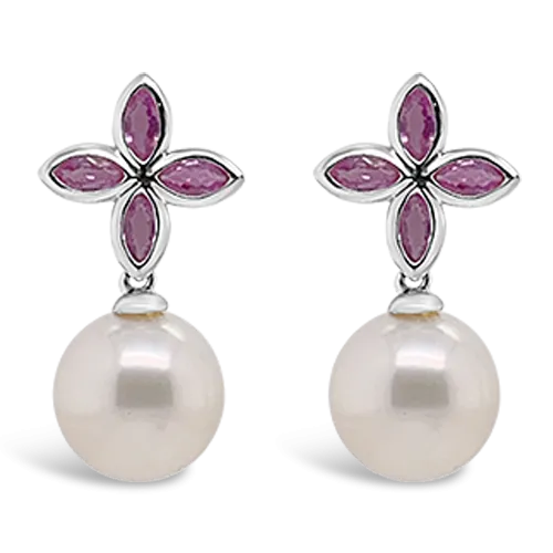 Pink Sapphire & Pearl Earrings