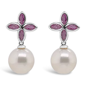 Pink Sapphire & Pearl Earrings