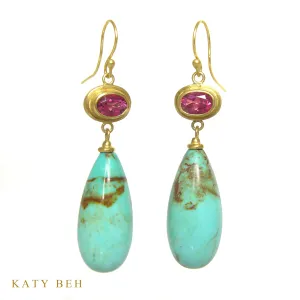 Pink Topaz and Turquoise Earrings