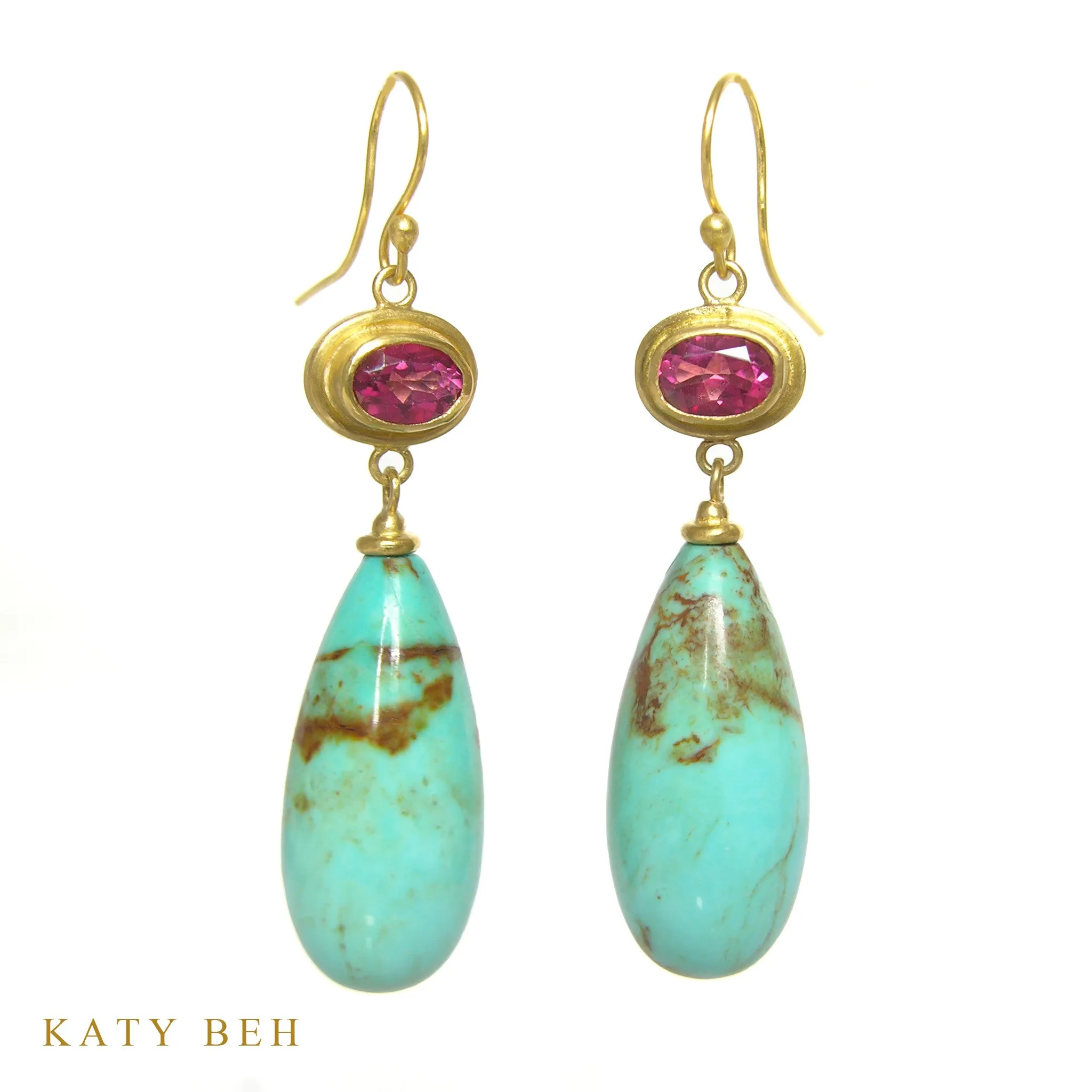 Pink Topaz and Turquoise Earrings