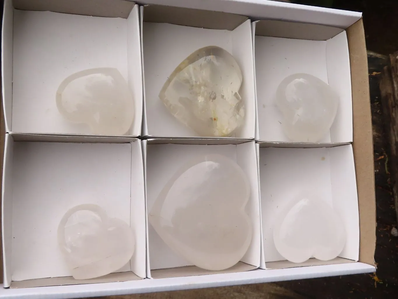 Polished Girasol Pearl Quartz Hearts x 6 From Madagascar