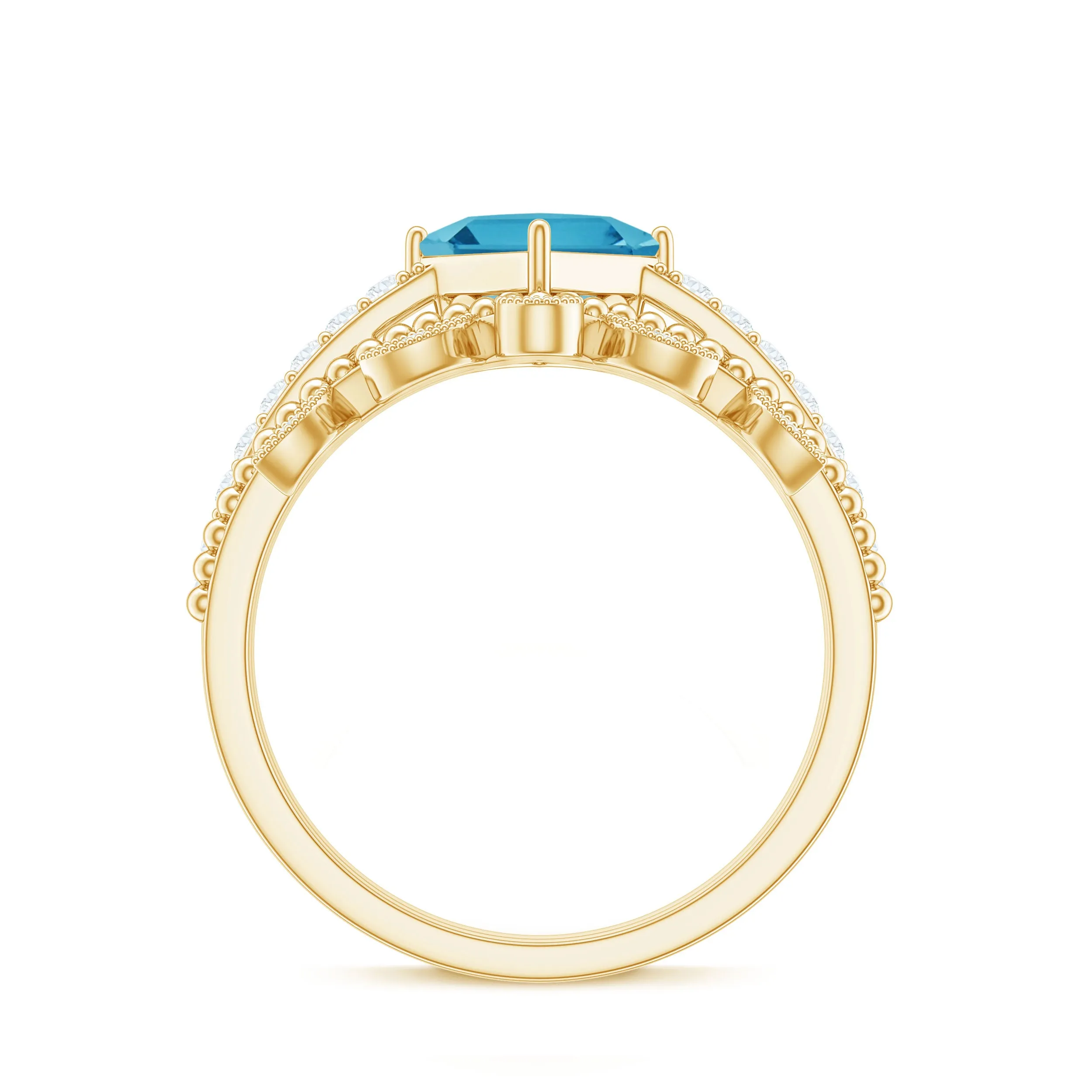 Princess Cut Swiss Blue Topaz Vintage Ring Set with Diamond