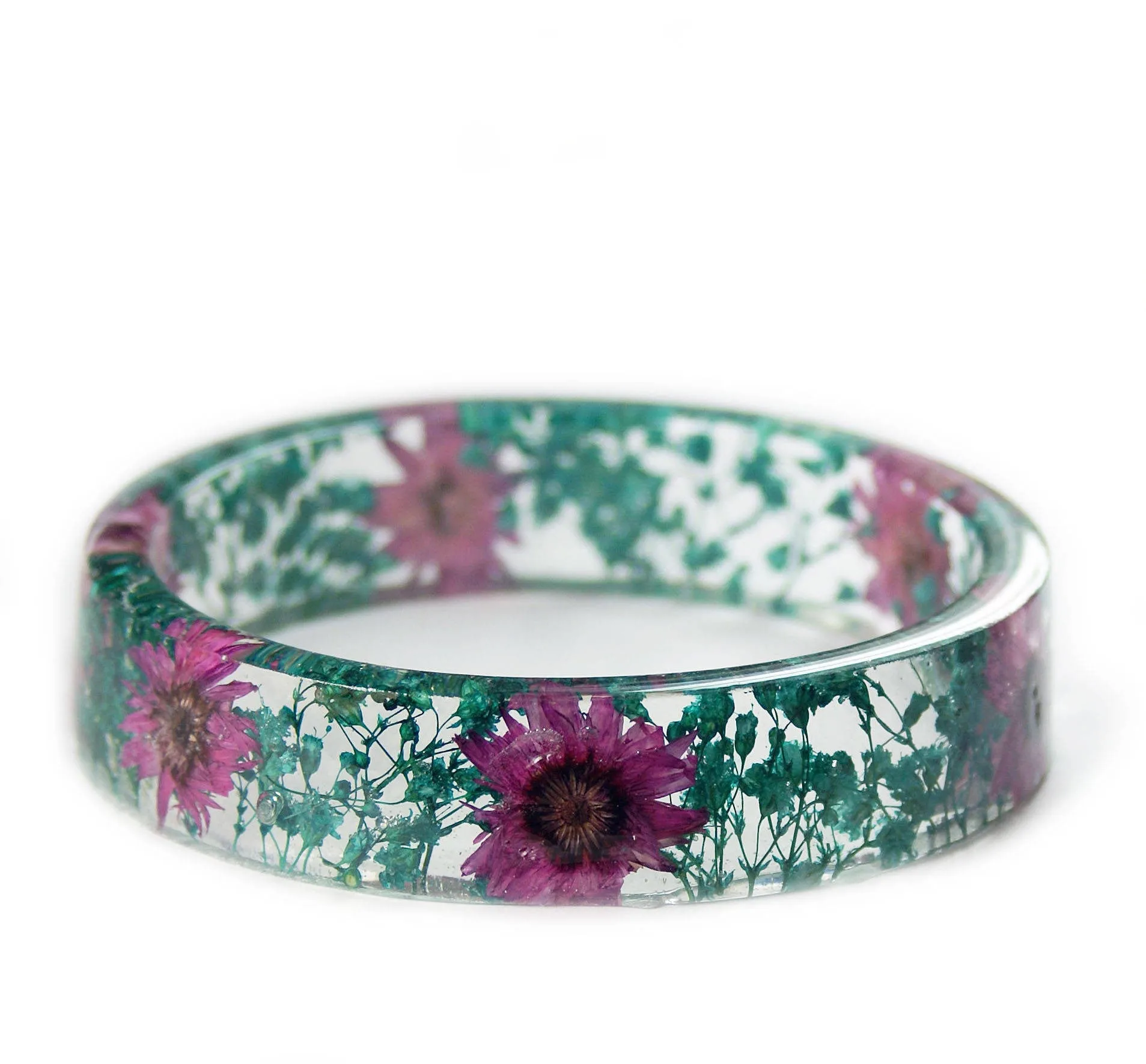 Purple Daisy Turquoise Flower Resin Bracelet