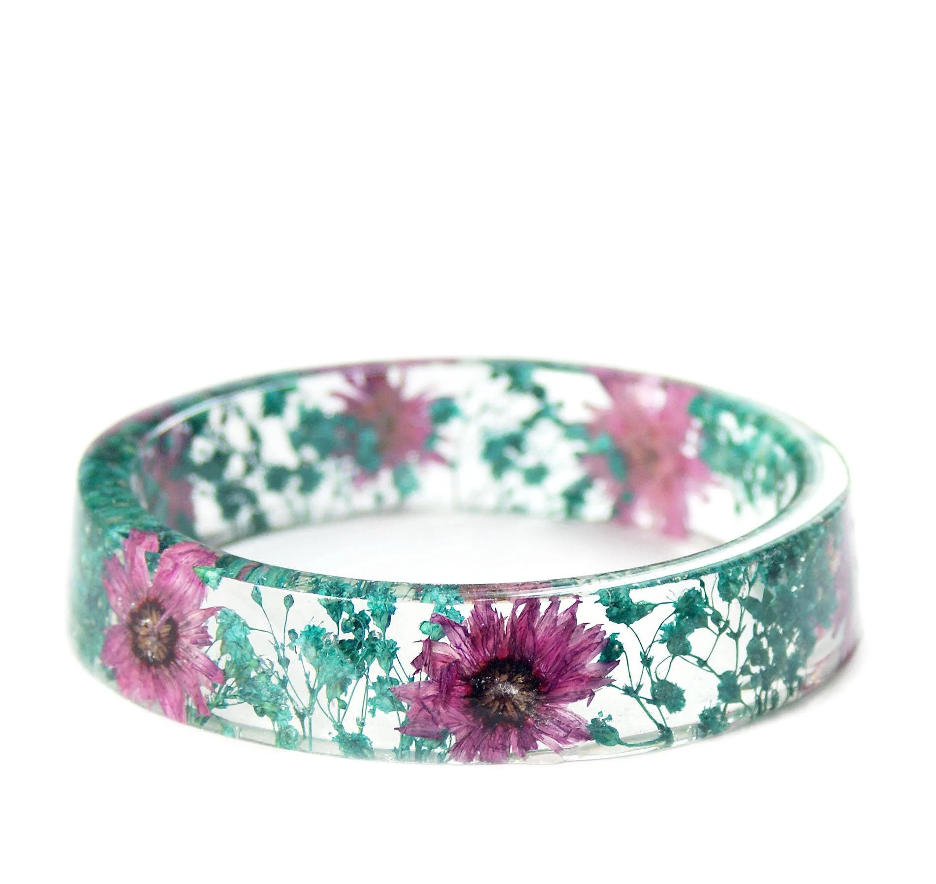 Purple Daisy Turquoise Flower Resin Bracelet