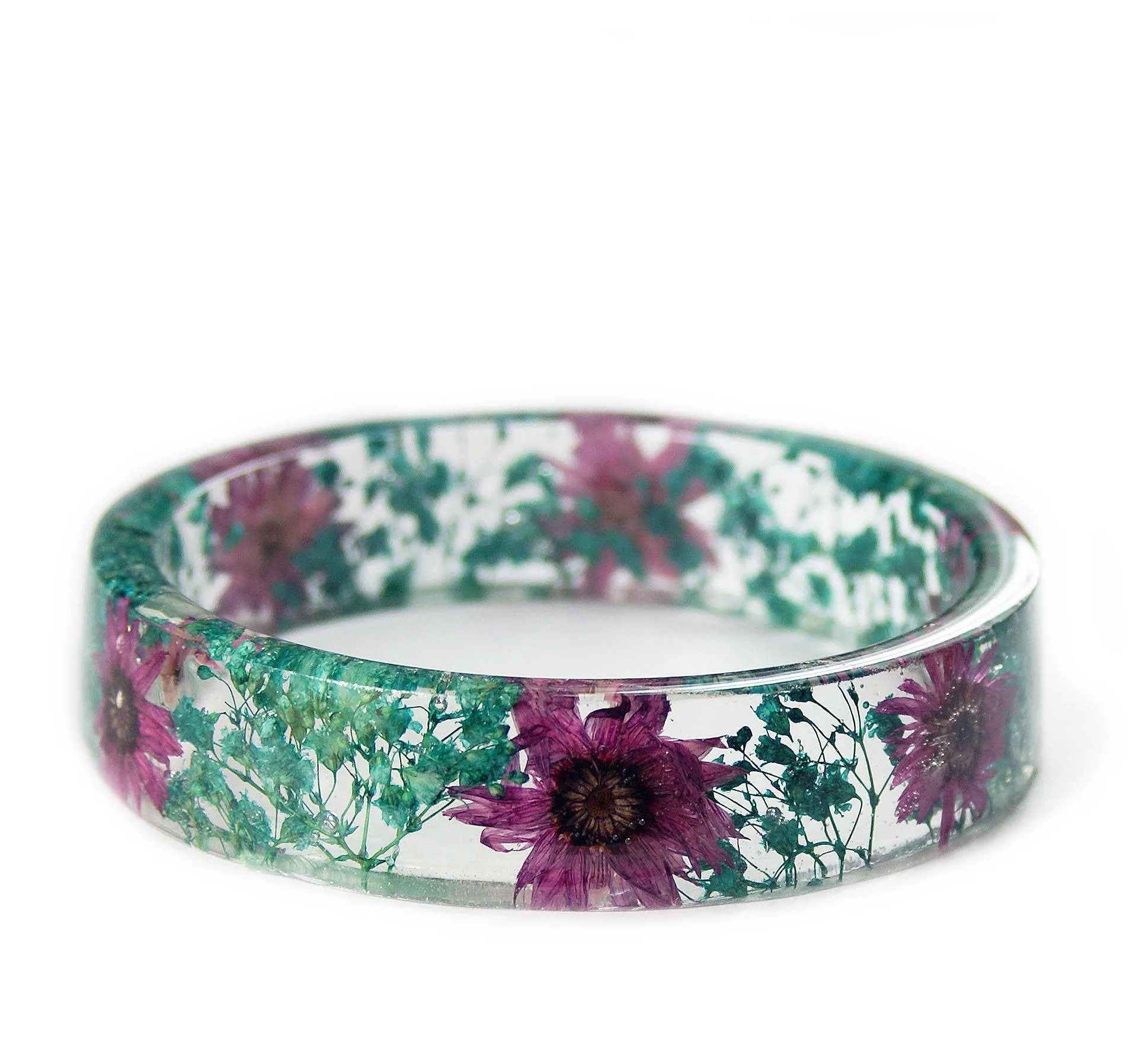 Purple Daisy Turquoise Flower Resin Bracelet